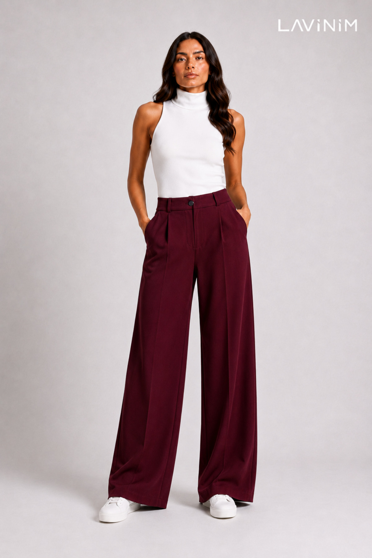 LAVİNİM Palazzo Oversize Orjinal Kesim Bordo Kadın Pantolon görsel 4