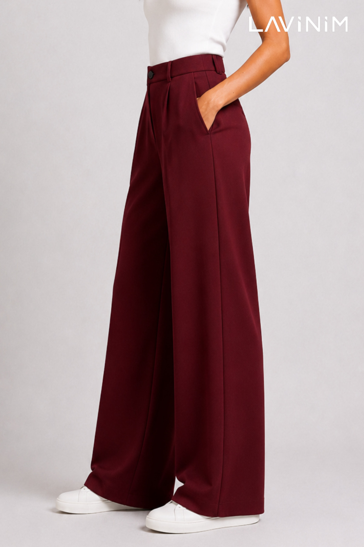 LAVİNİM Palazzo Oversize Orjinal Kesim Bordo Kadın Pantolon görsel 6
