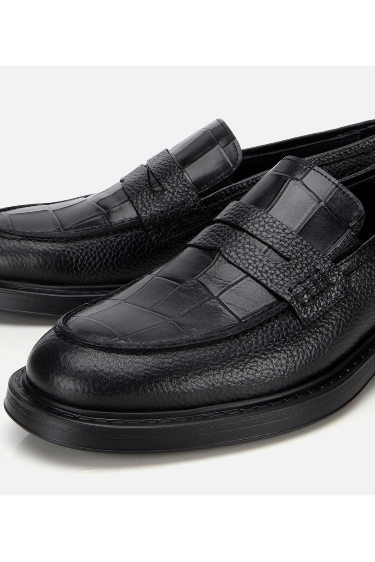 Hotiç Erkek Deri Siyah Kroko Detaylı Klasik Loafer görsel 3