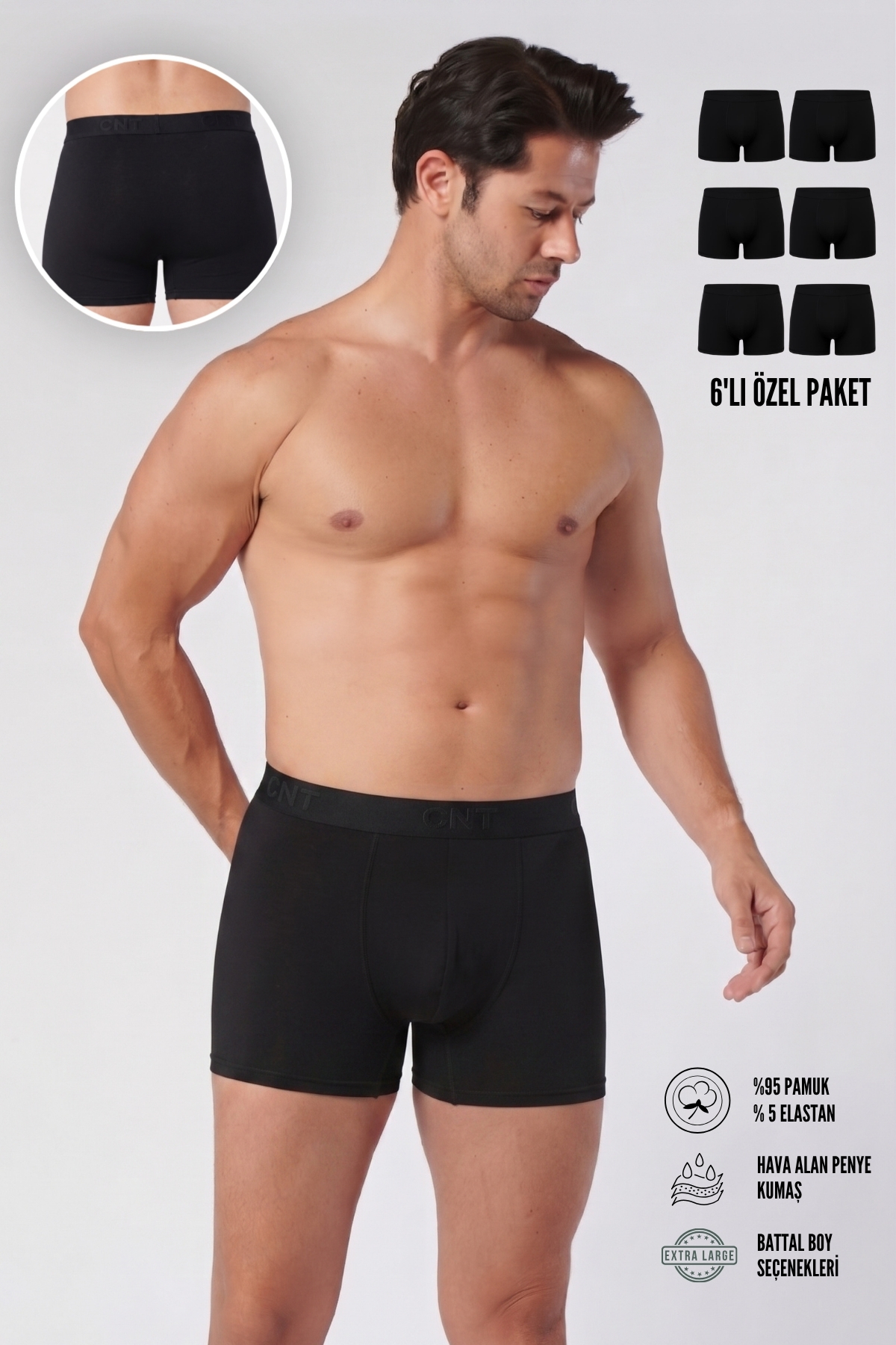 CNT Erkek Likralı 6'lı Boxer Premium Paket görsel 3