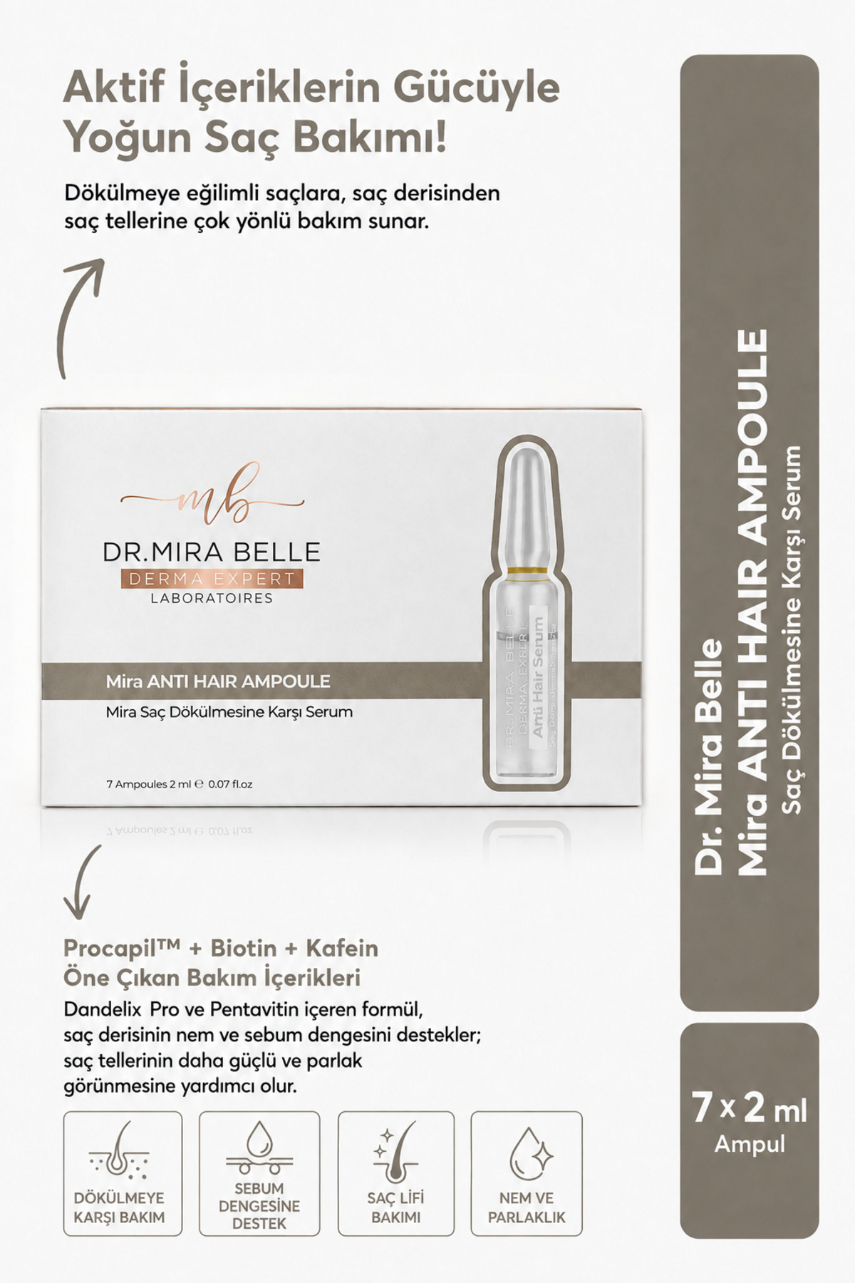 Dr. Mira Belle Derma Expert سرم آمپول ضد ریزش مو میرا حاوی پروکاپیل، بیوتین و کافئین، ۱۴ میلی لیتر — DMB-MAHA