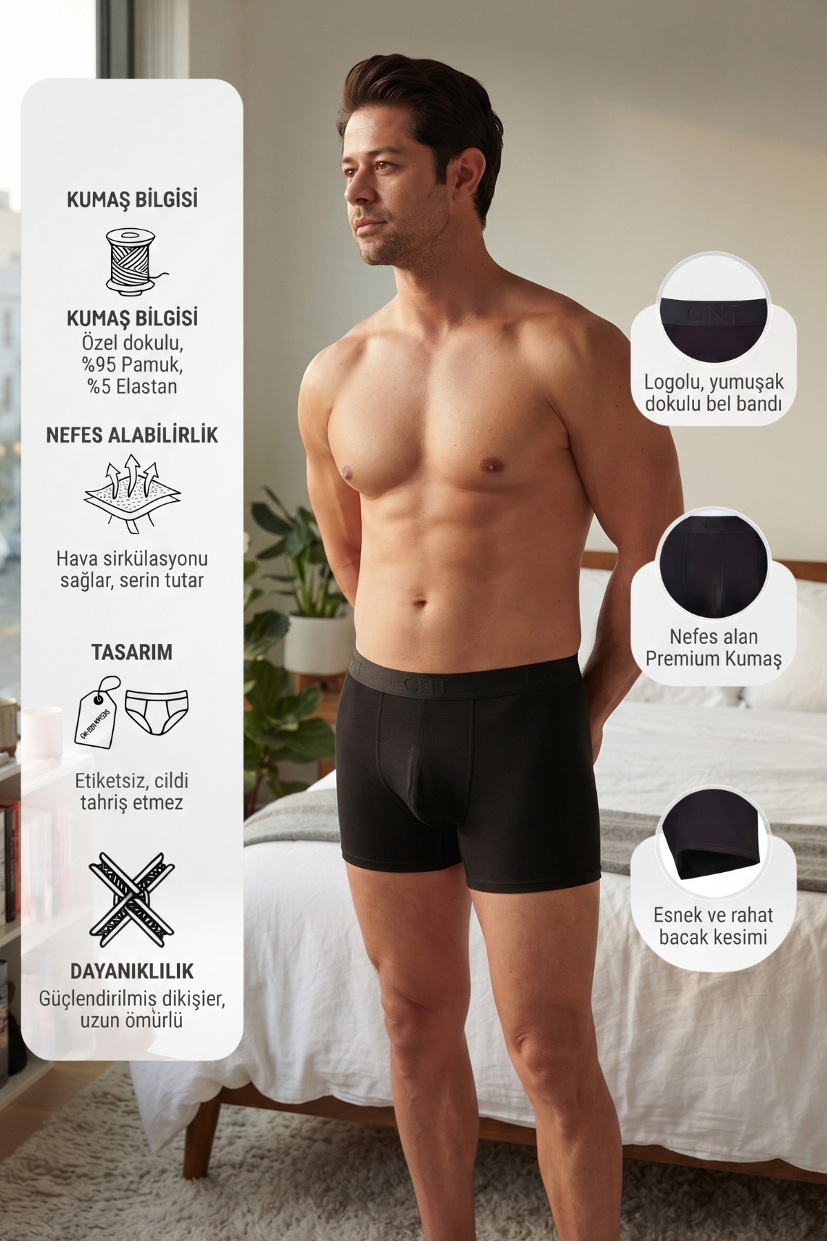 CNT Erkek Pamuklu Boxer 5'li Paket görsel 2