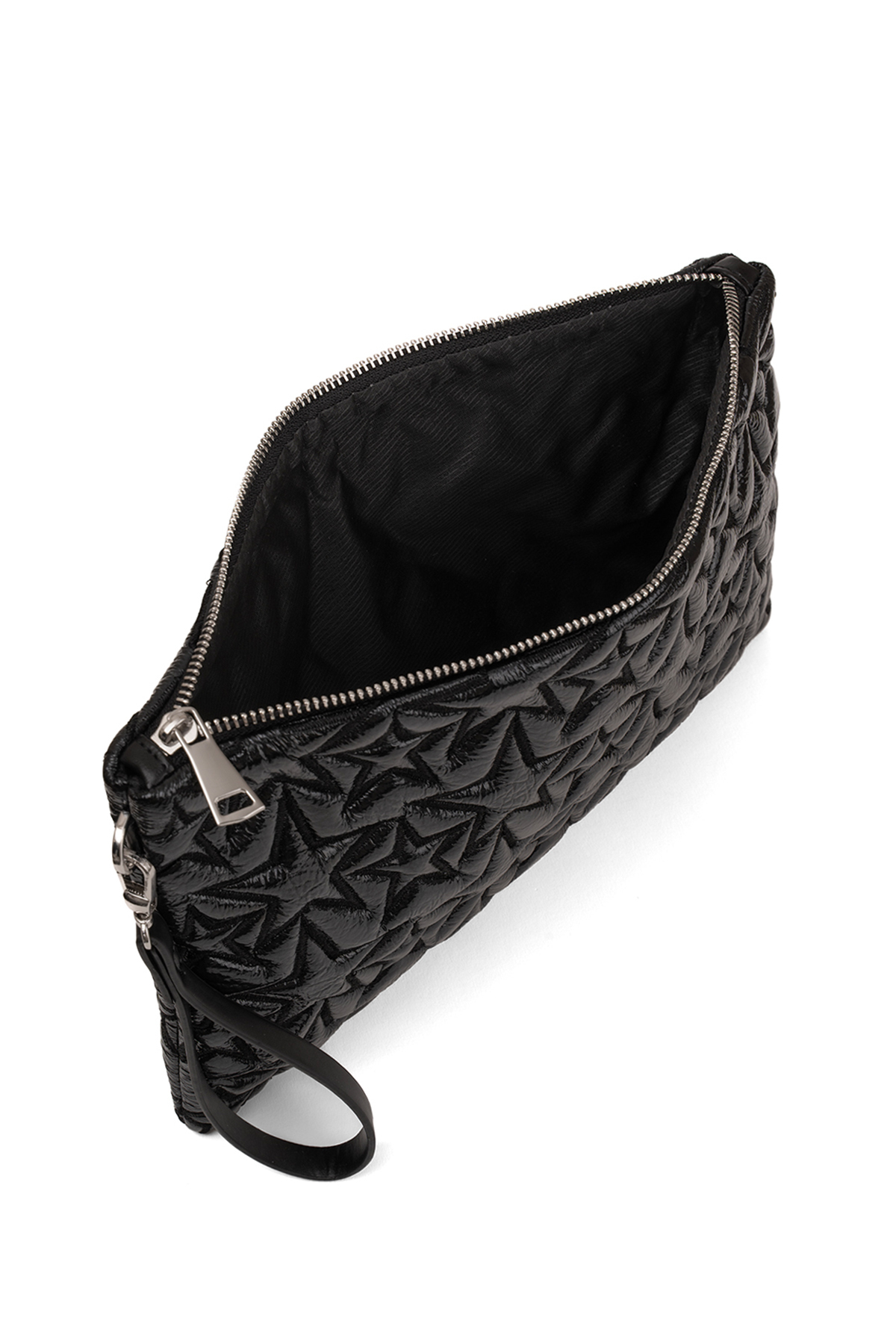 Ecrou Yıldız Desenli Siyah Parlak Portföy & Clutch Çanta Çıkarılabilir Bileklik Askılı 30 x 19 cm görsel 6