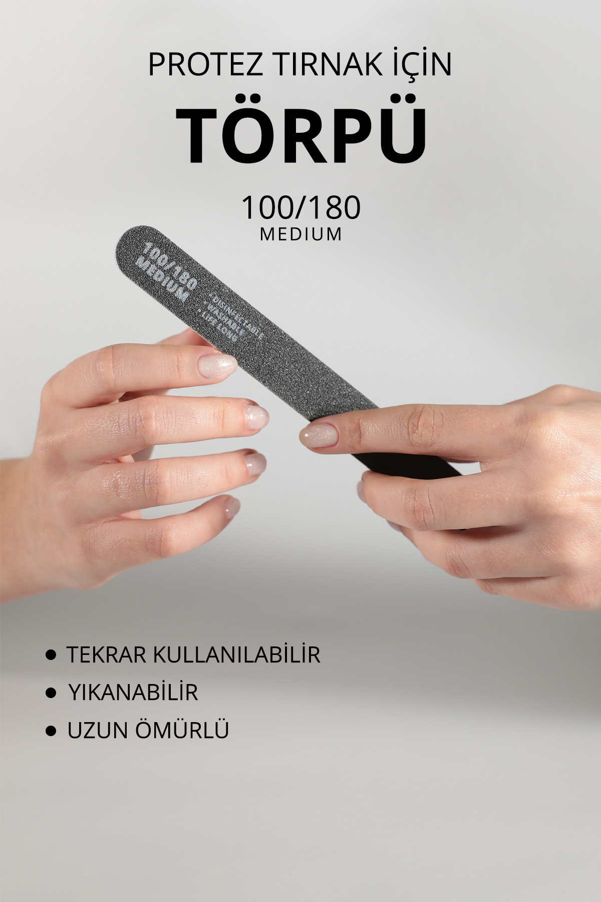 Protez Tırnak Kağıt Törpü, 100/180 Düz Oval Siyah Tırnak Törpüsü — 8860103C02G09RK02