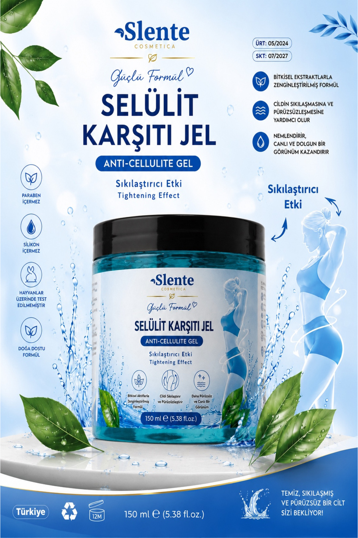 SLENTE sıkılaştırıcı, selülit ve çatlak giderici vücut şekillendirici jel 250ml — slnt47