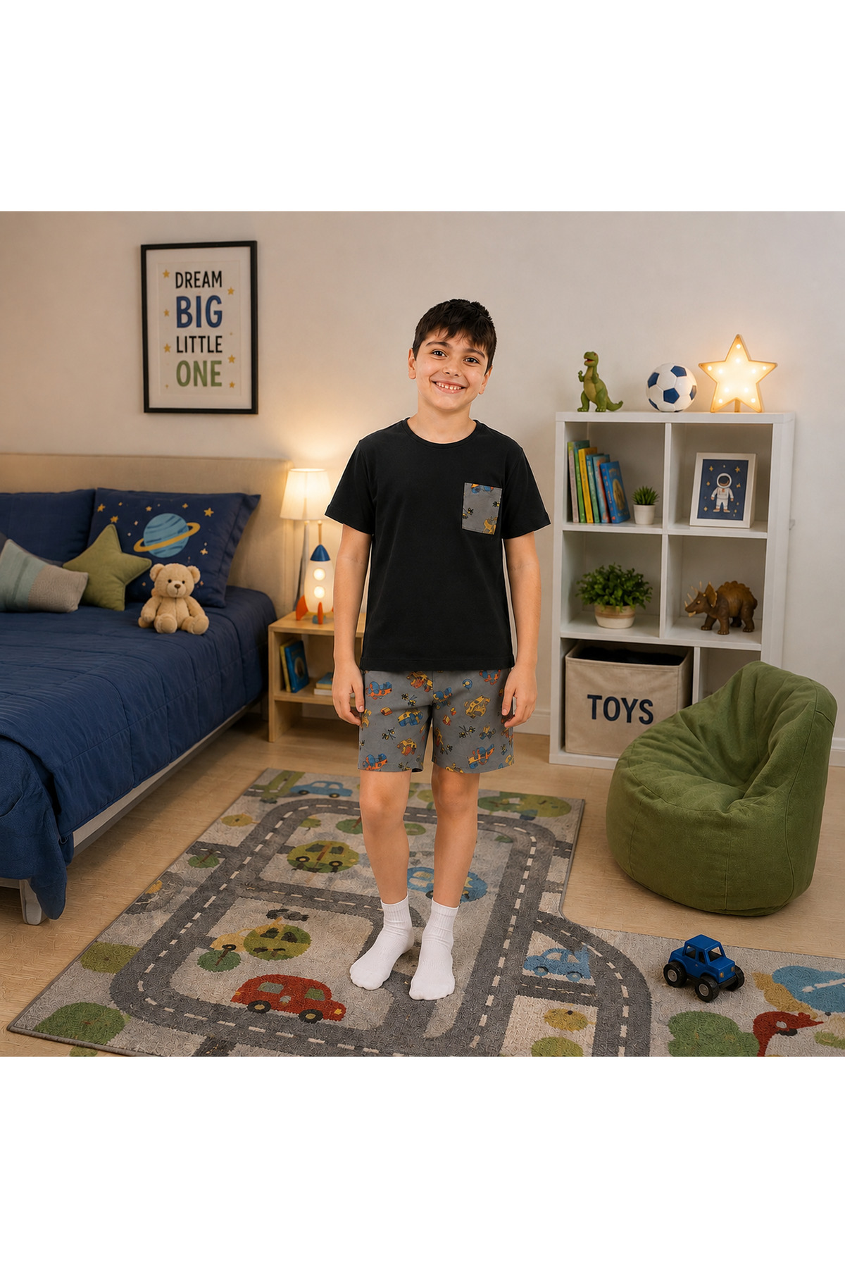Erkeke Çocuk Şortlu Pijama Takımı Araba Desenli 2