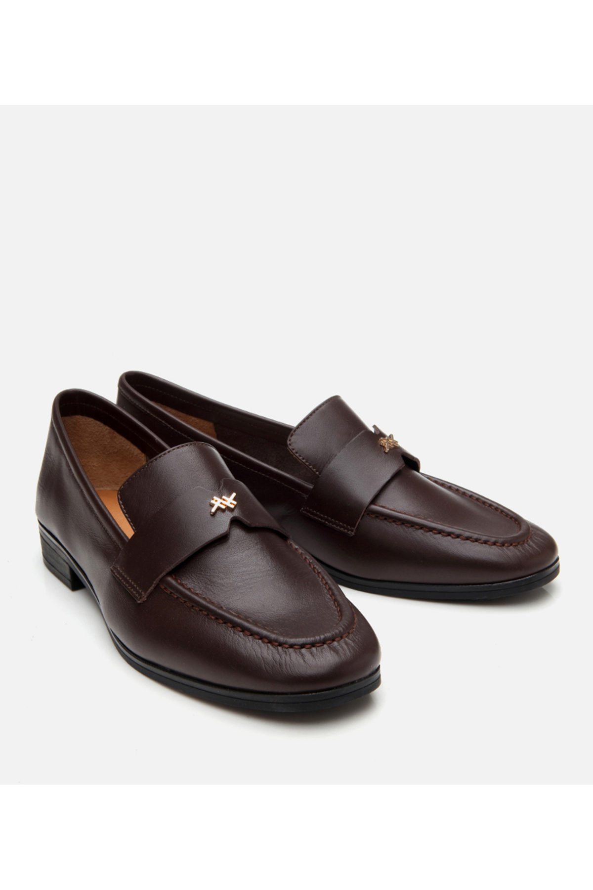 Hotiç Kadın Deri Kahverengi Logo Detaylı Loafer görsel 2