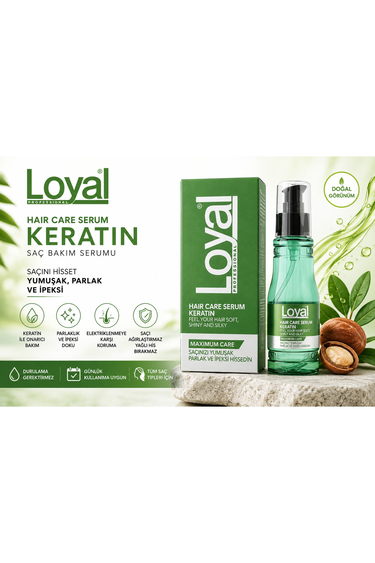 Loyal Keratin Saç Serumu 90 ml – Durulama Gerektirmez Parlak ve Pürüzsüz Görünüm — 8681221144364