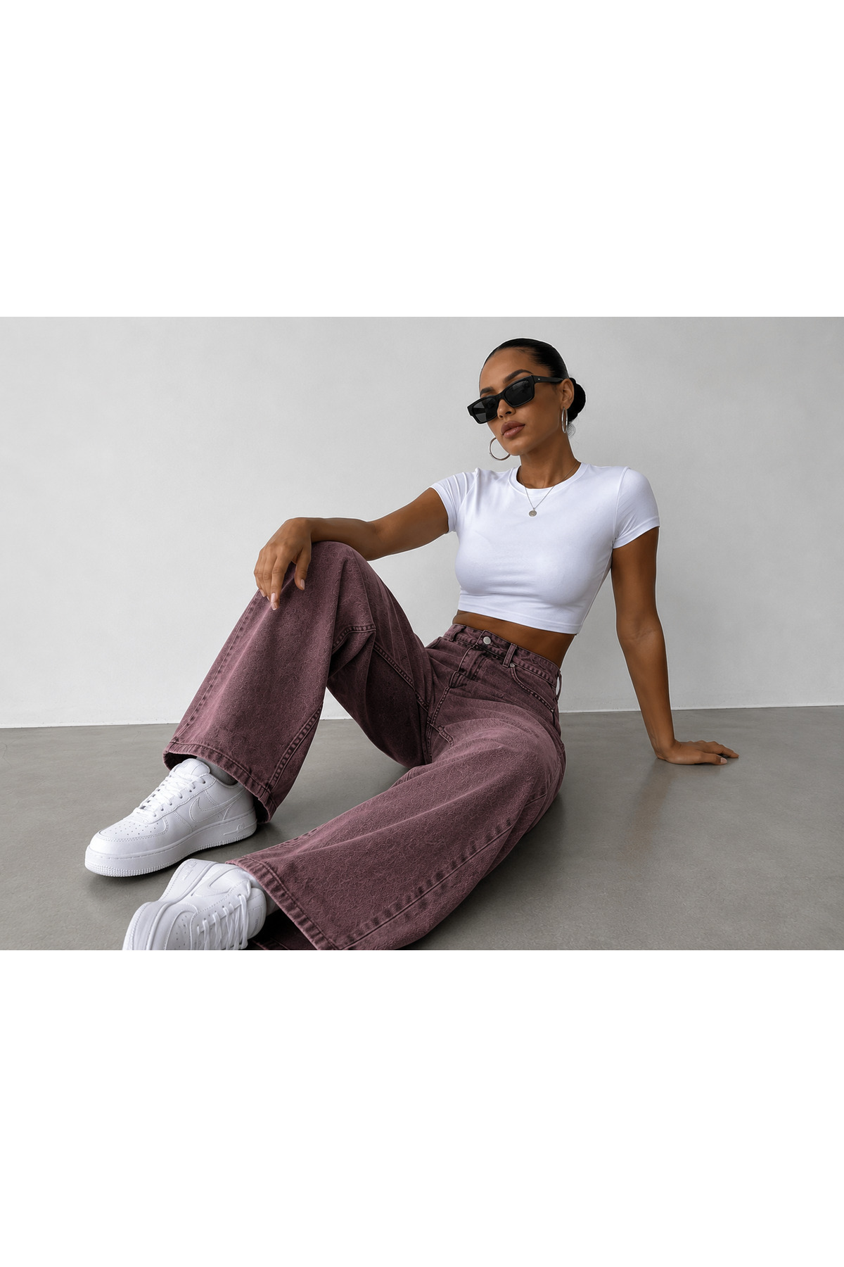 komera Kadın özel tasarım bordo renk 9s-1 yüksek bel %100 koton denim pantolon görsel 3
