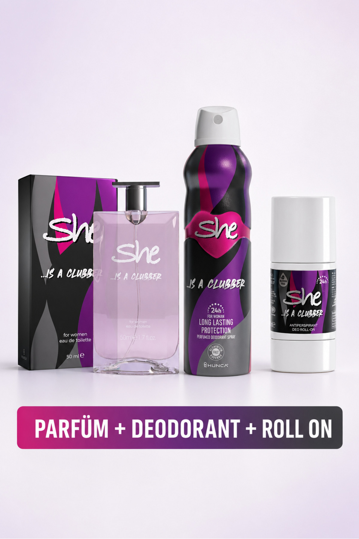 She Is A Clubber Kadın Parfüm Edt 50 Ml +deodorant 150 Ml + Roll-on 50 Ml 8693973040756 — Clubber 3lü Set