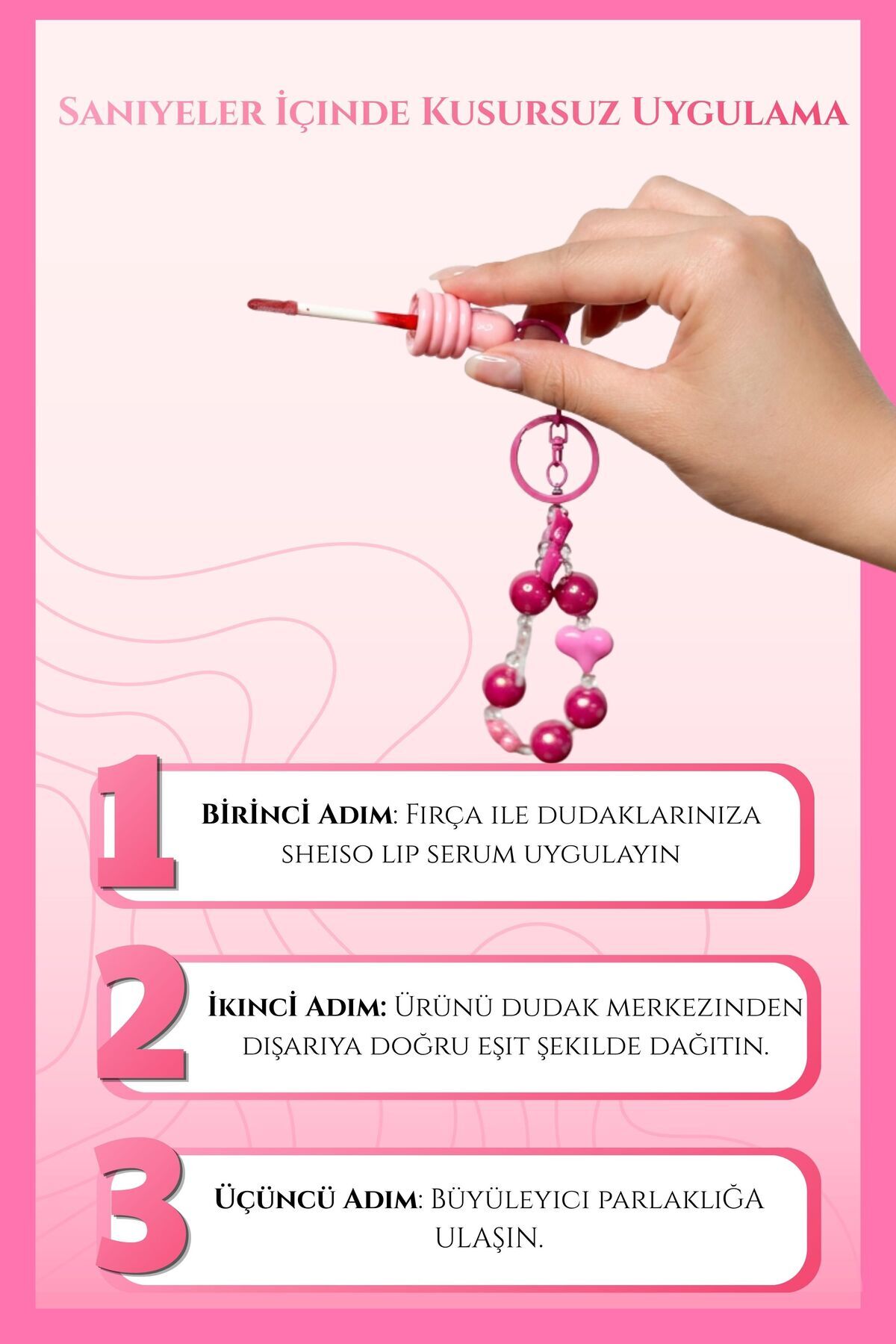 Anahtarlık Hediyeli Dudak Parlatıcısı Lip Serum-Cherry Blush — قرمز LIPSERUM01 — تصویر 5 از 8