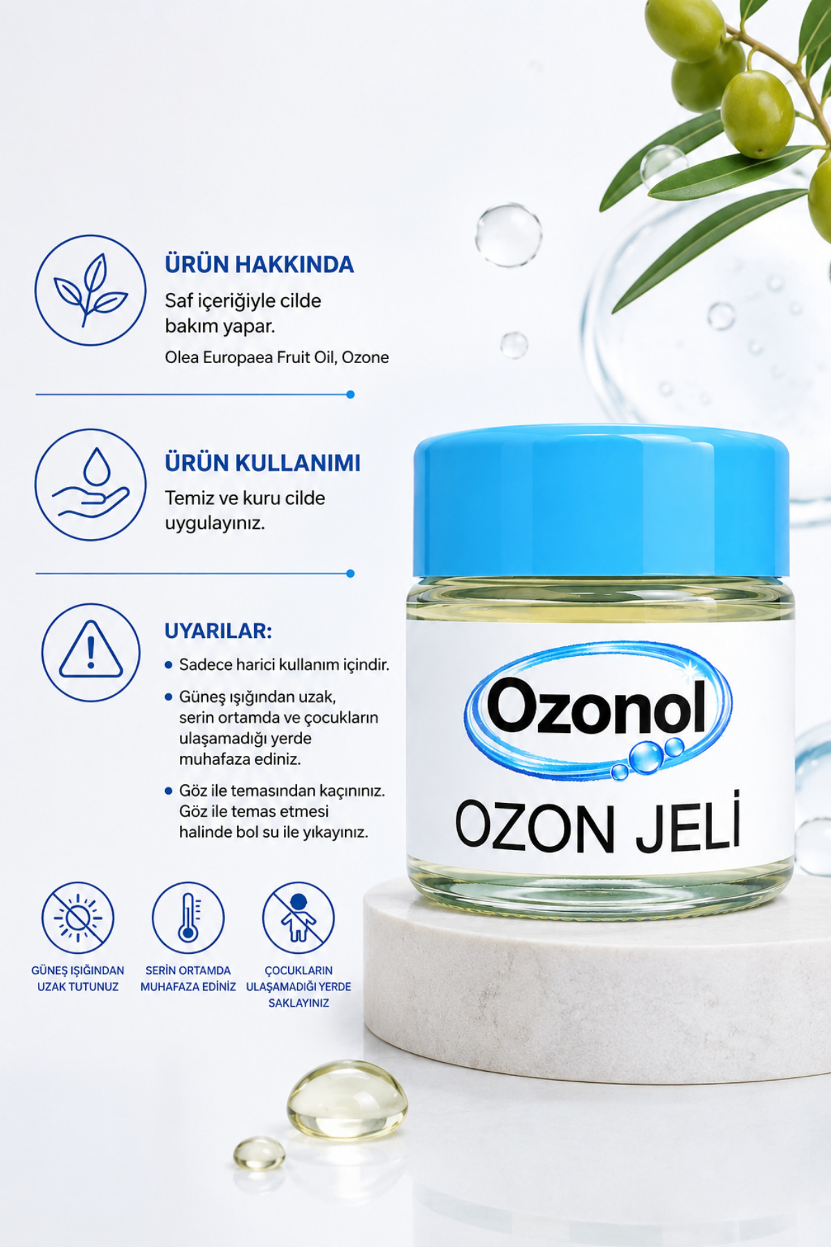 Ozon Jeli – Olea Europaea Fruit Oil ve Ozone İçeren Nemlendirici Cilt Bakım Jeli — ozonoljel001 — تصویر 3 از 4