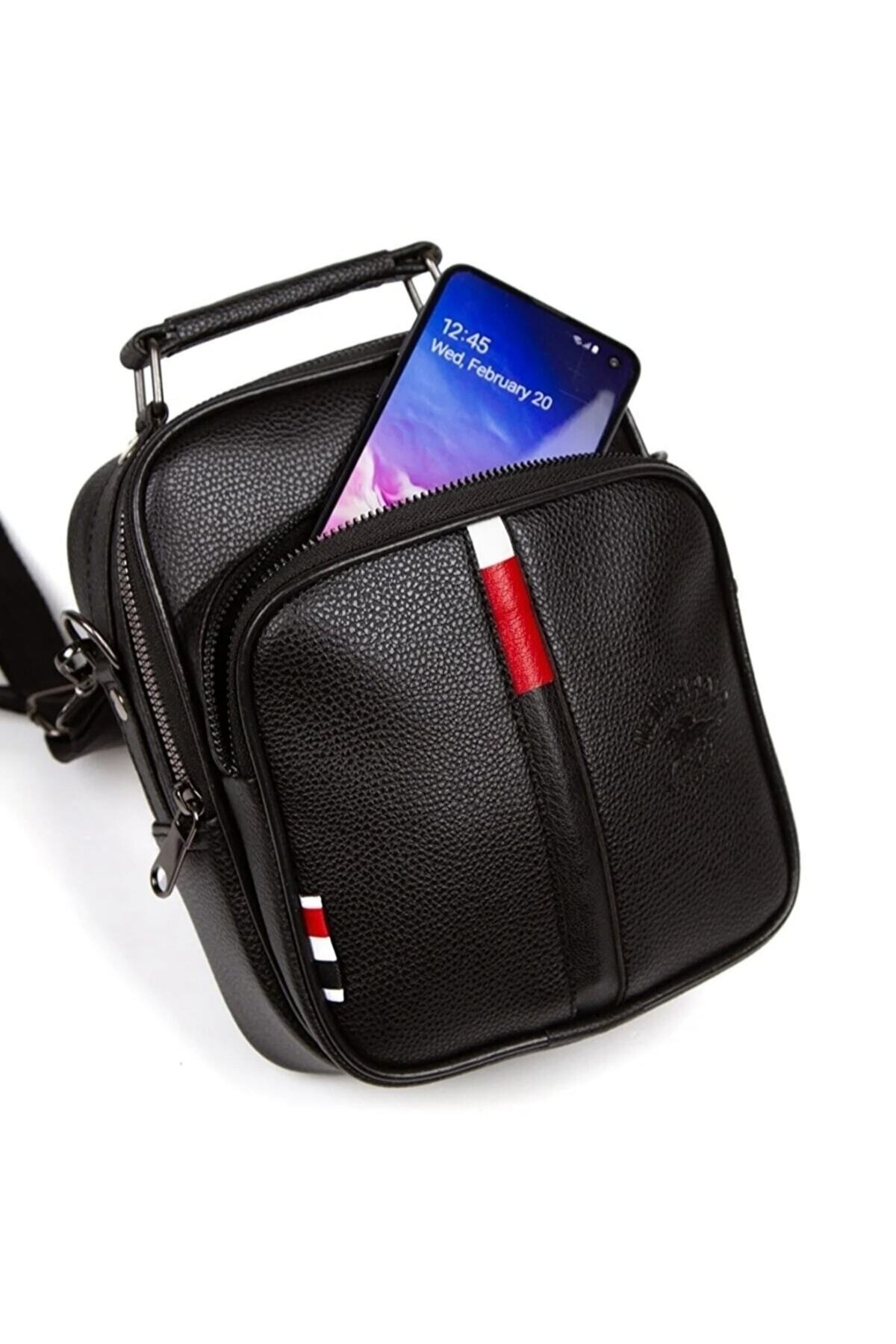 NEWISH POLO ACCESSORIES Erkek Siyah Deri Voyager Şık Günlük El Ve Omuz Çantası Şık Crossbody Günlük Erkek Seyahat Çantası görsel 5