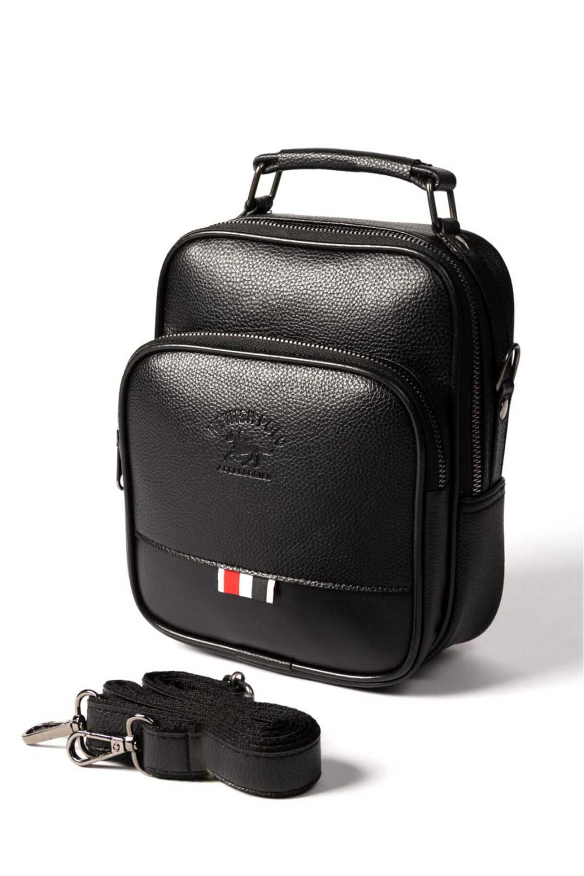 Newish Polo Erkek Siyah Deri Voyager Şık Günlük El Ve Omuz Çantası Şık Crossbody Günlük Erkek Seyahat Çantası