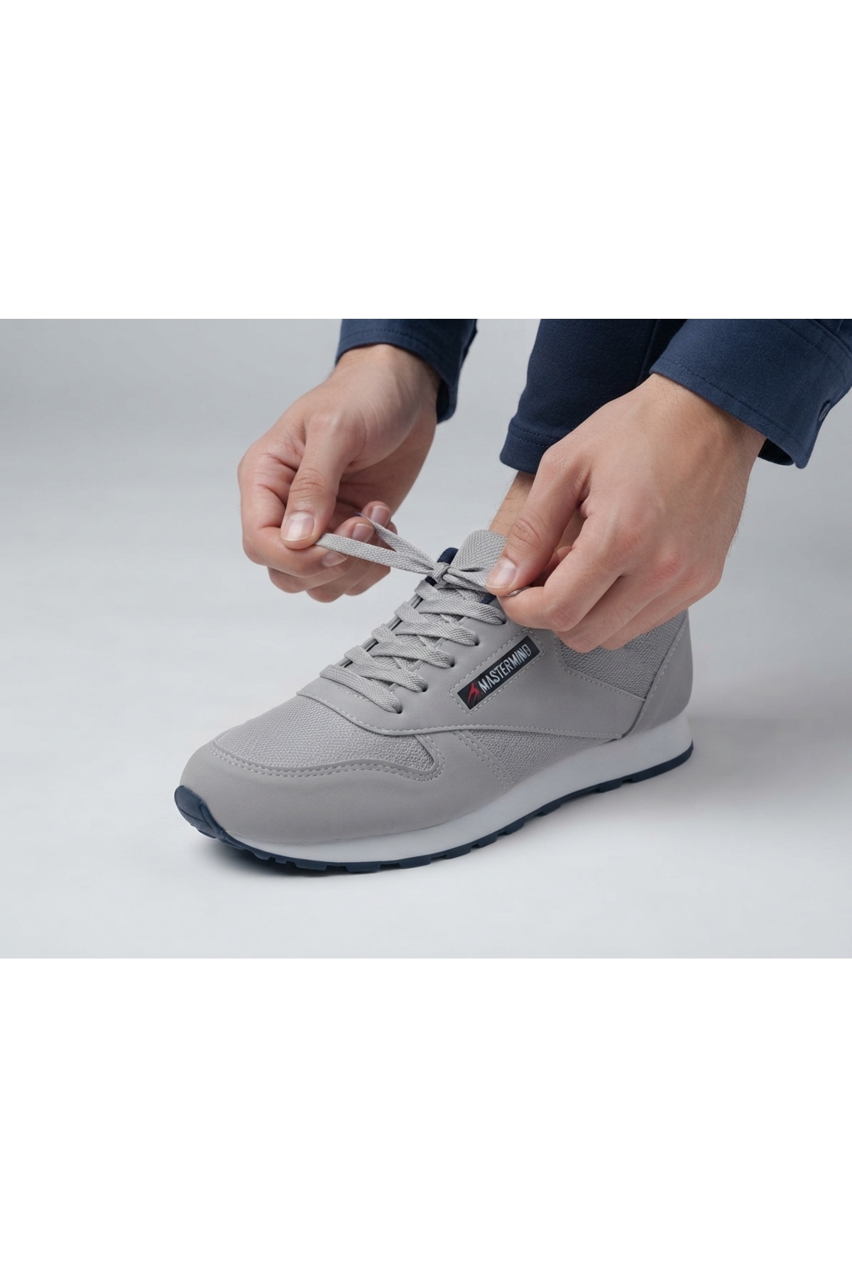WEBORN Erkek Gri Lacivert Ortopedik Esnek Bağcıklı Hava Alan Rahat Yumuşak Taban Sneaker Spor Ayakkabı görsel 3
