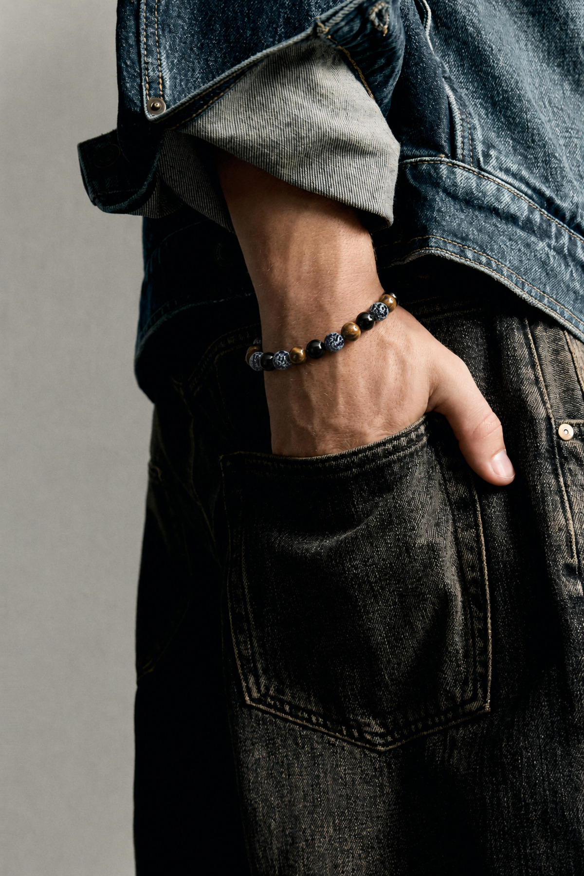 Alnis Atelier Akik, Kaplan Gözü ve Oniks Doğal Taş Bileklik | Gerçek Doğal Taş Unisex Kadın Erkek El Yapımı Minimal Bileklik görsel 4