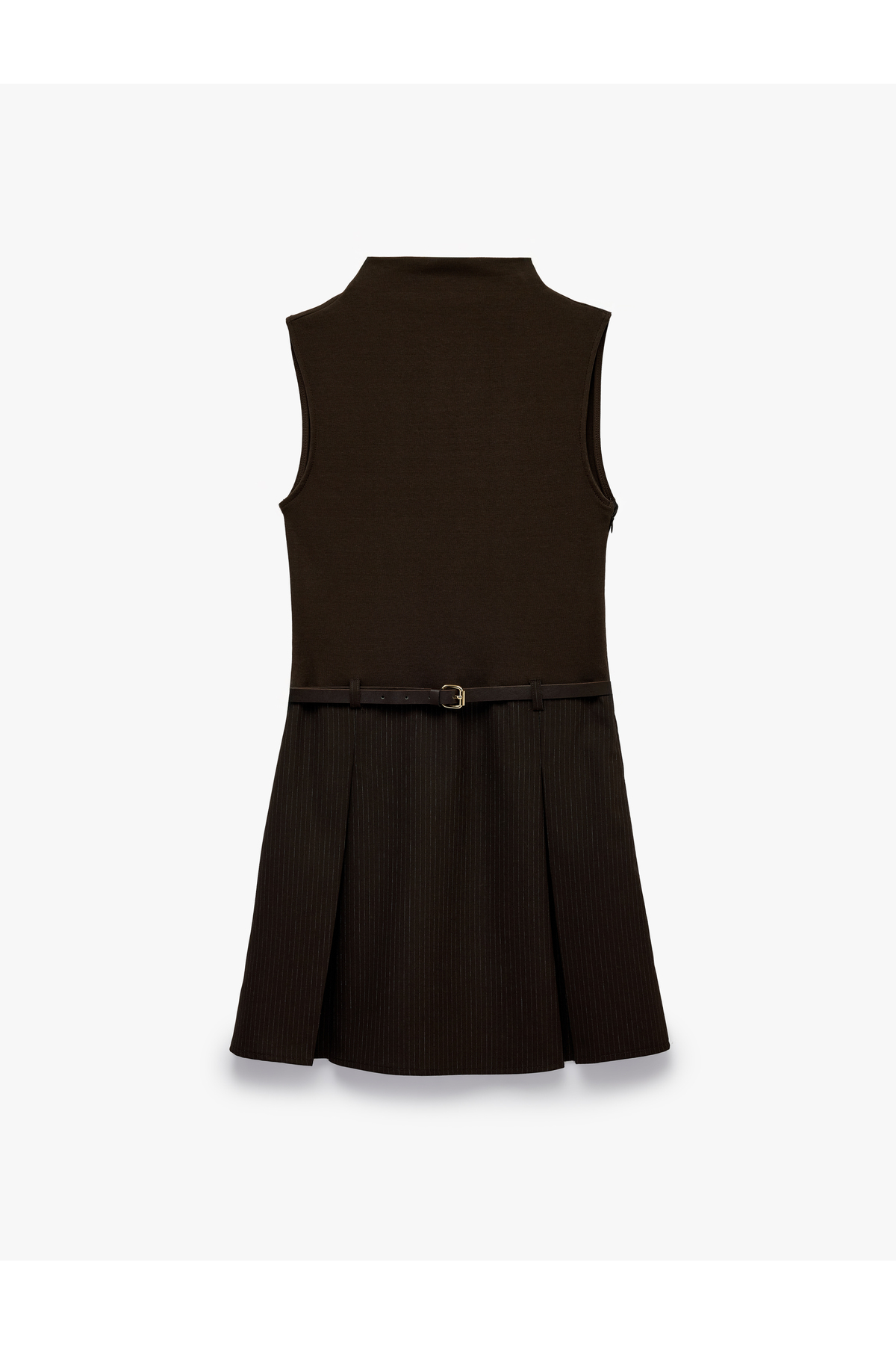 Koton Pamuklu Slim Fit Kemer Detaylı Bisiklet Yaka Kolsuz Bodycon Pileli Mini Elbise görsel 5