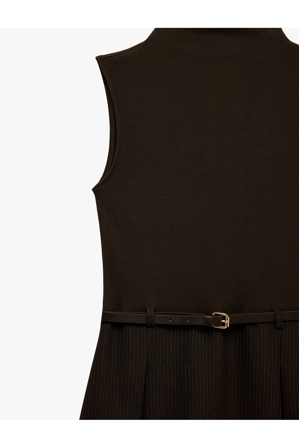 Koton Pamuklu Slim Fit Kemer Detaylı Bisiklet Yaka Kolsuz Bodycon Pileli Mini Elbise görsel 7