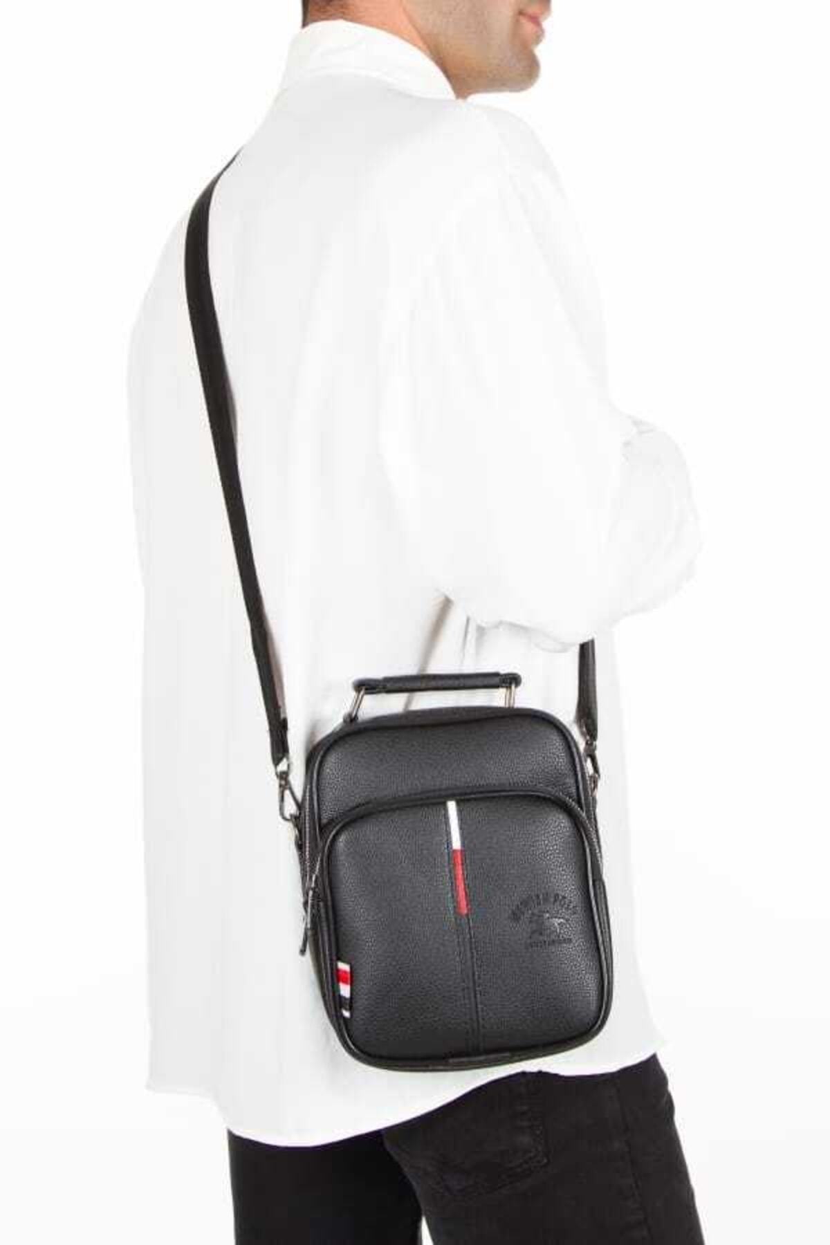 NEWISH POLO ACCESSORIES Erkek Siyah Deri Voyager Şık Günlük El Ve Omuz Çantası Şık Crossbody Günlük Erkek Seyahat Çantası görsel 2