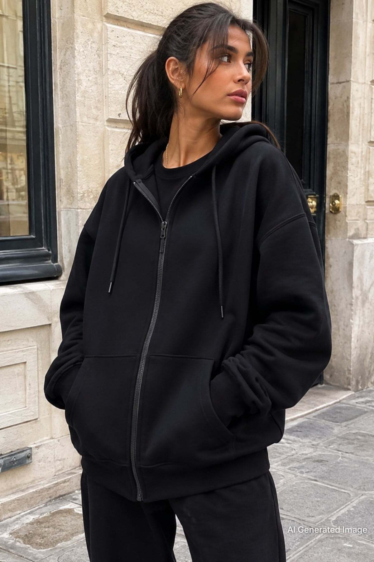 Madmext Siyah Kapüşonlu Basic Sweatshirt MG1900