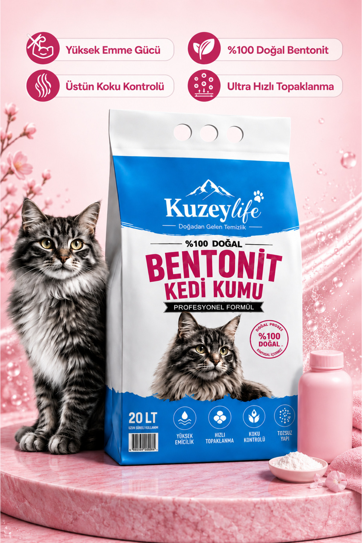 KuzeyLife Bentonit Kedi Kumu BabyPowder Parfümlü 20 Lt