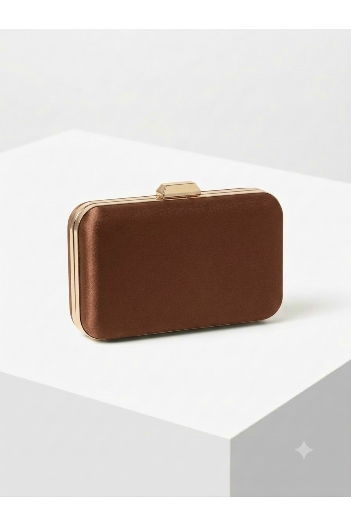 selma demir Kahverengi Saten Kumaş Zincir Askılı Kadın Abiye Clutch Davet Çantası