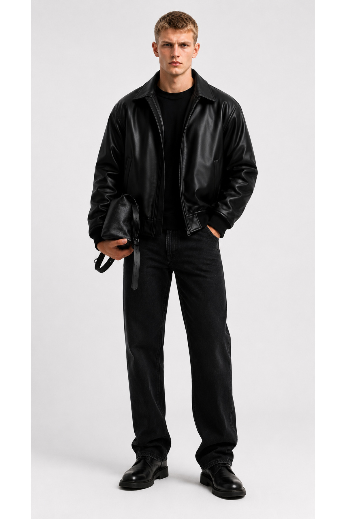çerme Oversize Unisex Vintage Deri Ceket Mont görsel 3