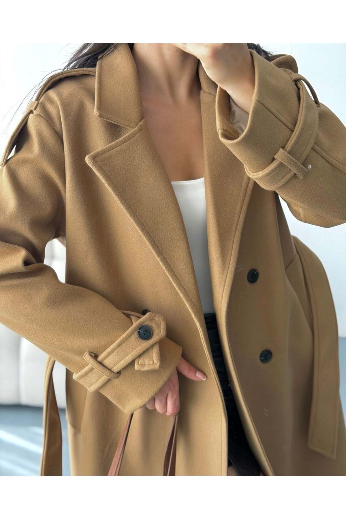 FERZOLAİO Premium Modern Camel Kaşe Kaban görsel 2