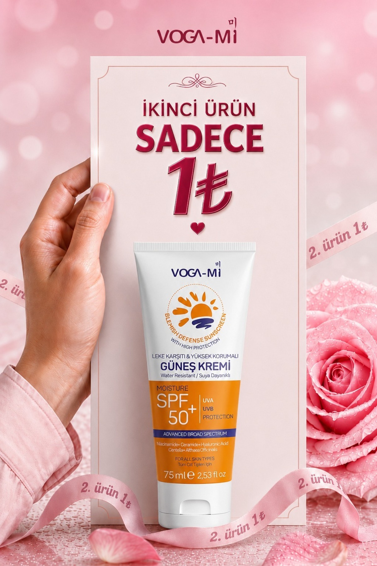 VOGAMI Leke Karşıtı Tüm Ciltler Için 50 Spf Yüksek Korumalı Güneş Kremi 75 ml