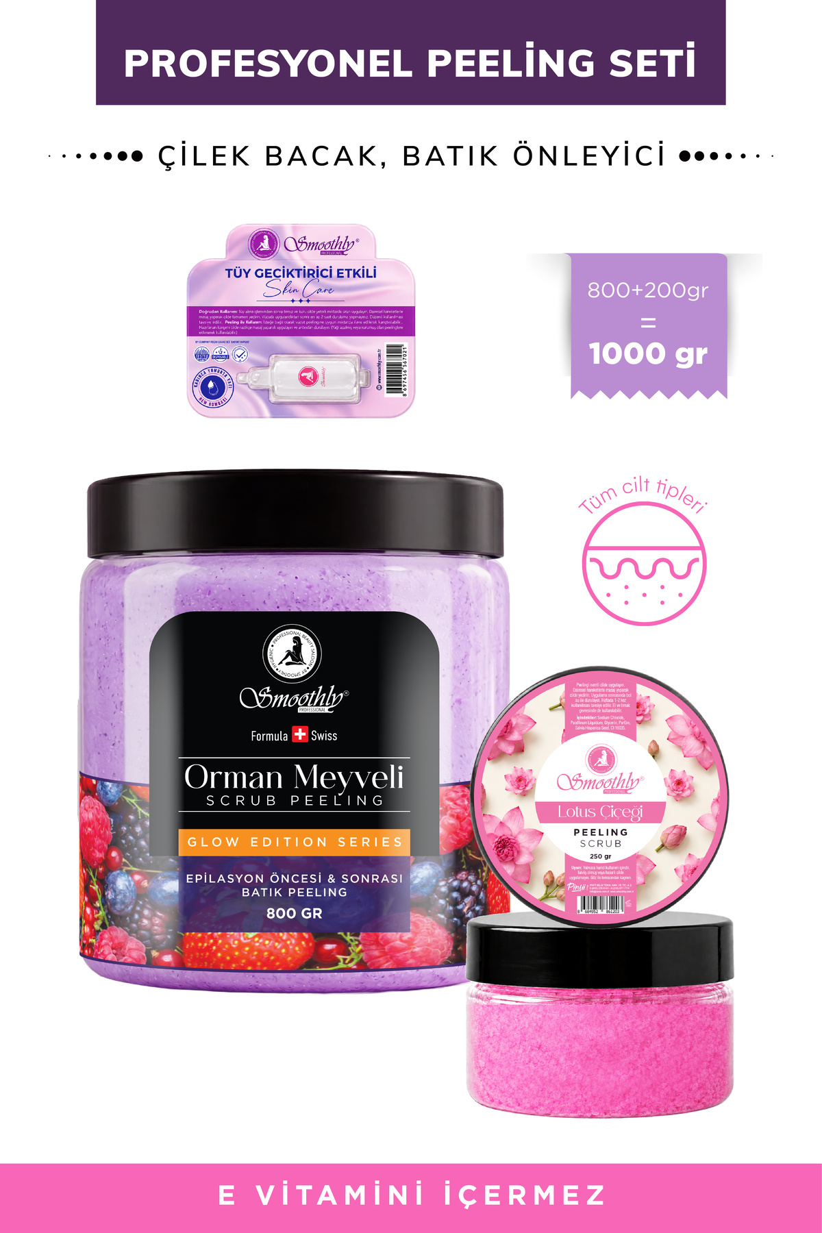 Smoothly 1000 G. Vücut Peelingi Epilasyon Önce Ve Sonrası Batık Peelingi Nem Bombası Takviyeli — SMORMAN800ÇİLEKNANE200