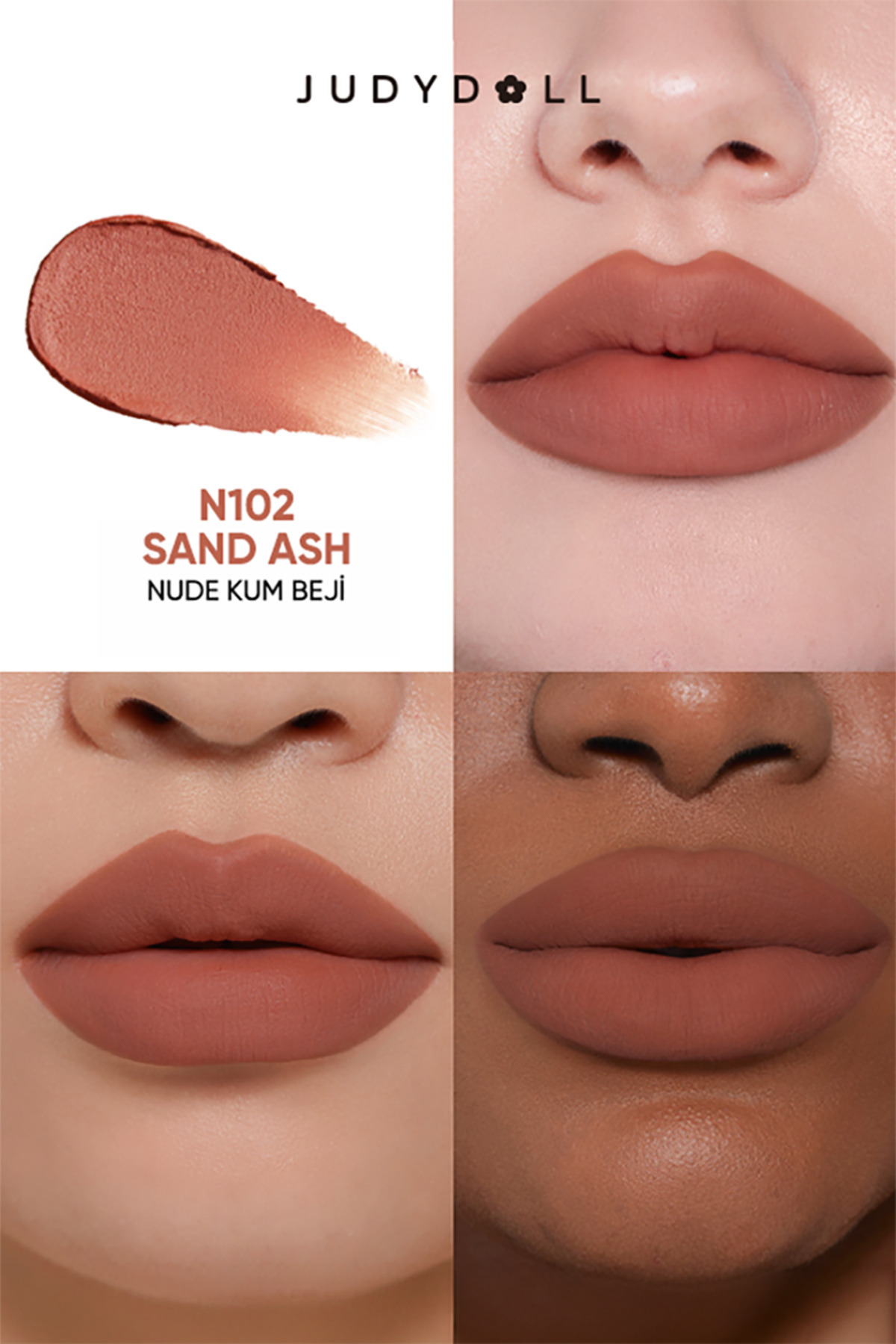 رژ لب مایع مات Cushion Matte Lock N102 | رژ لب مایع مات بژ با ماندگاری بالا — بژ judydoll-9401429852437 — تصویر 3 از 9