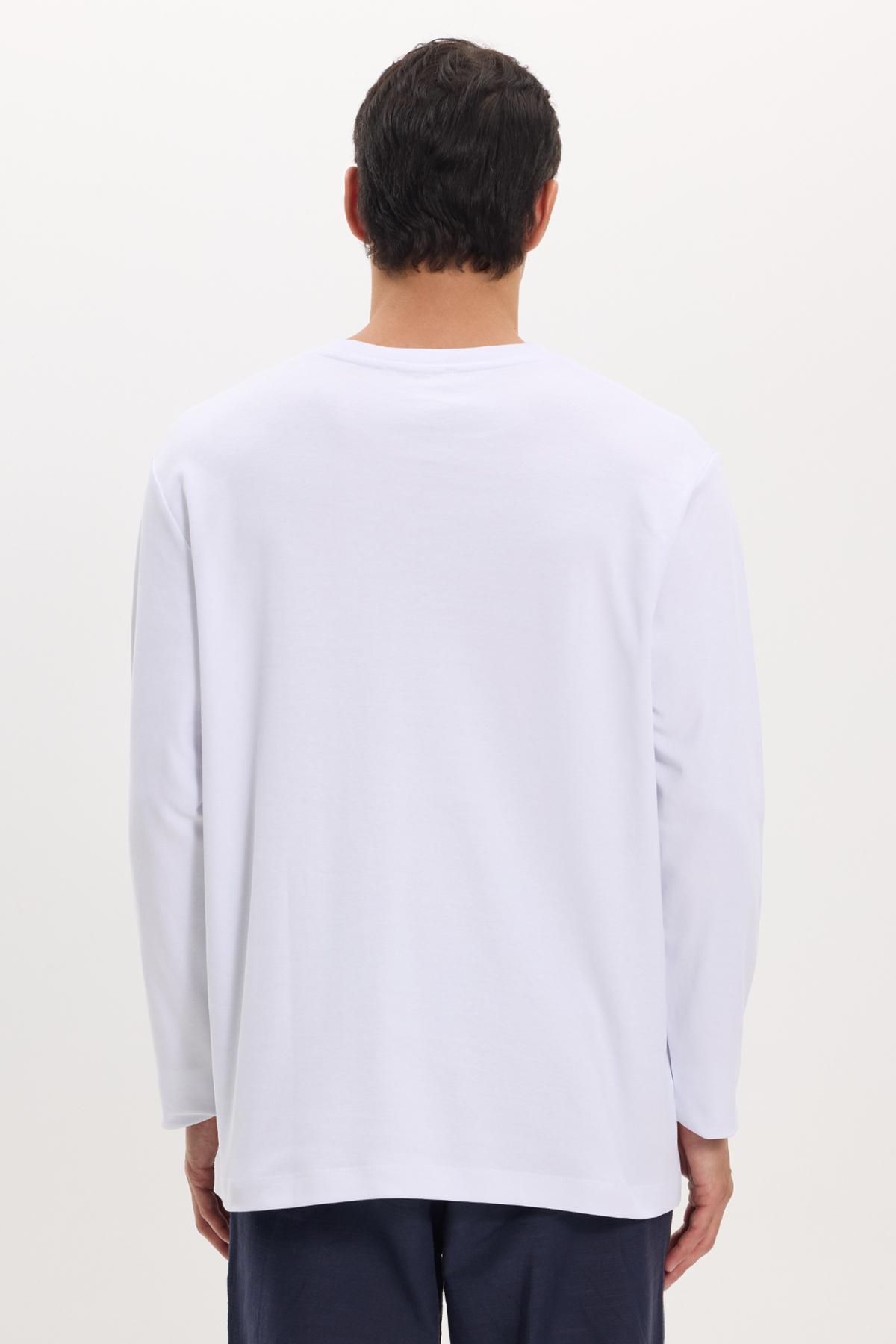 Tudors Unisex Relax Fit Rahat Kesim %100 Pamuk Uzun Kollu Bisiklet Yaka Beyaz Basic Tişört görsel 7