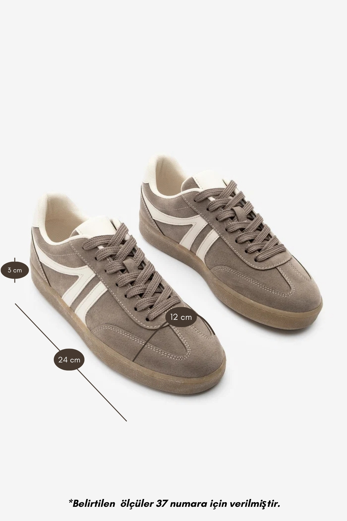 Marjin Kadın Sneaker Bağcıklı Düz Taban Spor Ayakkabı Tiyone Vizon Süet görsel 8