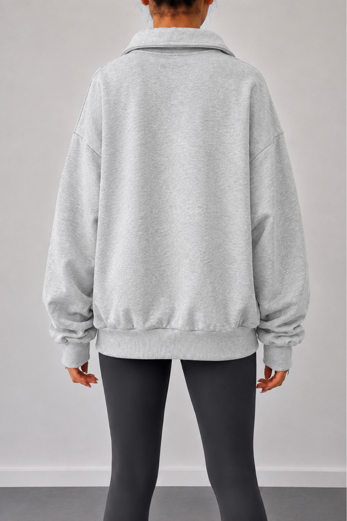 Sun Victoria Kadın Gri Polo Yaka Oversize 3 Iplik Şardonlu Sweatshirt görsel 4