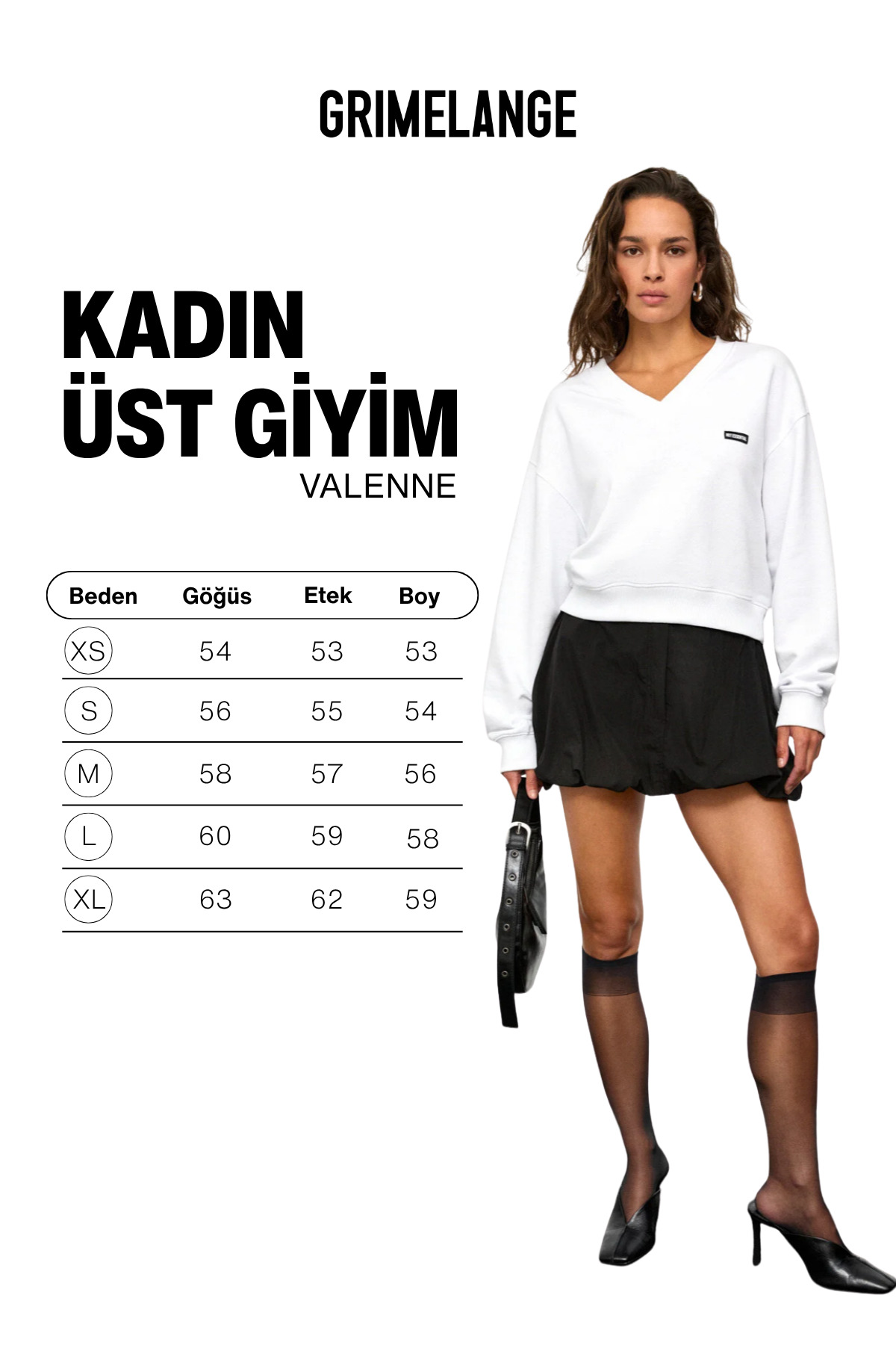 GRIMELANGE VALENNE Kadın V Yaka Etiket Detaylı Regular Beyaz Sweatshirt görsel 7