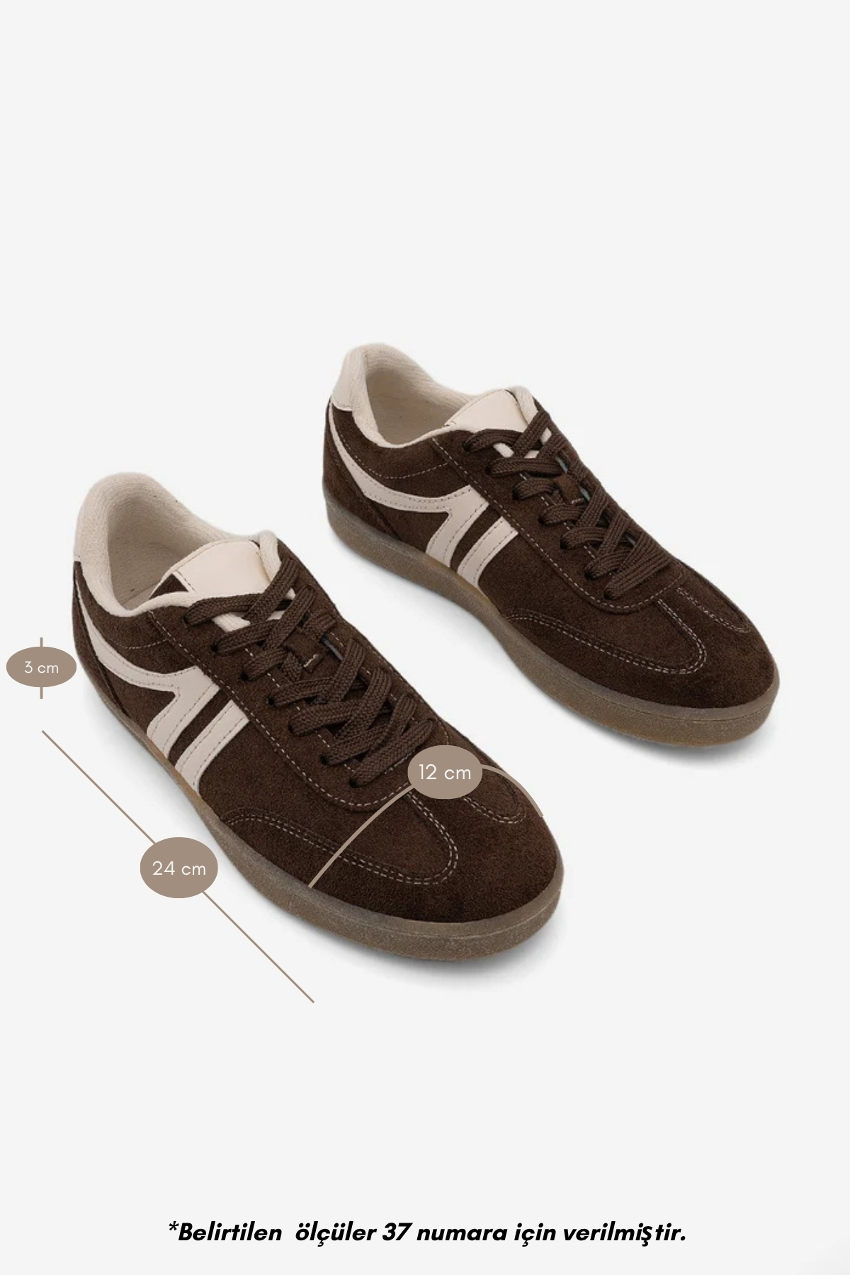 Marjin Kadın Sneaker Bağcıklı Düz Taban Acı Kahve Spor Ayakkabı Tiyone Kahve Süet görsel 8