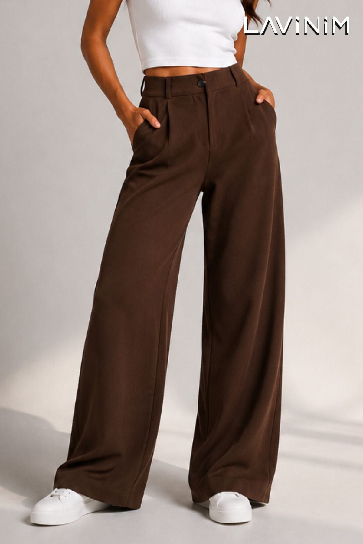 LAVİNİM Palazzo Pantolon Kahverengi Oversize Kesim görsel 4