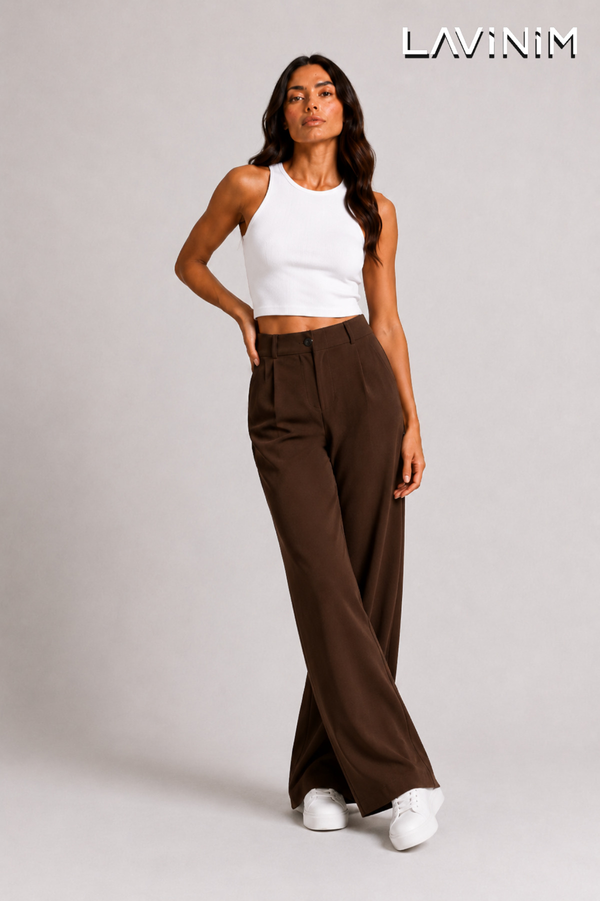 LAVİNİM Palazzo Pantolon Kahverengi Oversize Kesim görsel 2