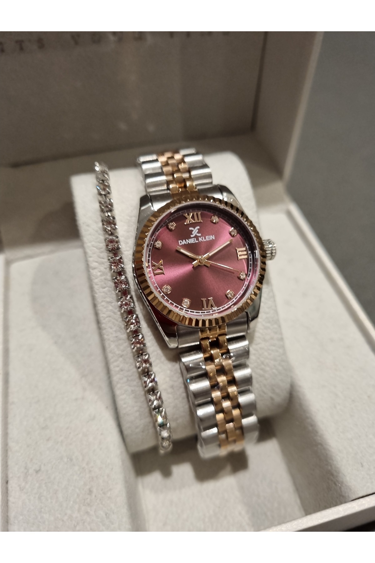 Daniel Klein YENİ MODEL DK - Rose Bicolor Çelik Bilezik Mürdüm Kadran Kadın Kol Saati+hediye Bileklik