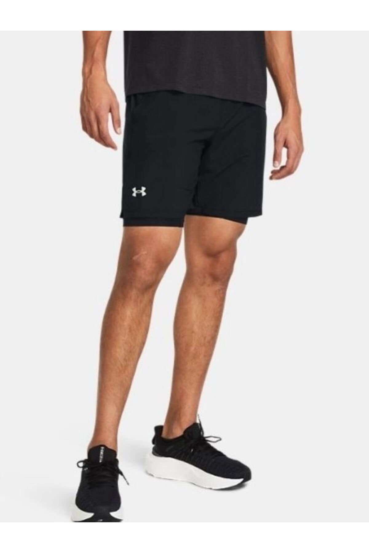 شلوارک ورزشی مردانه مشکی 2 در 1 سایز 7 اینچ لانچ آندر آرمور شورت ورزشی Under Armour