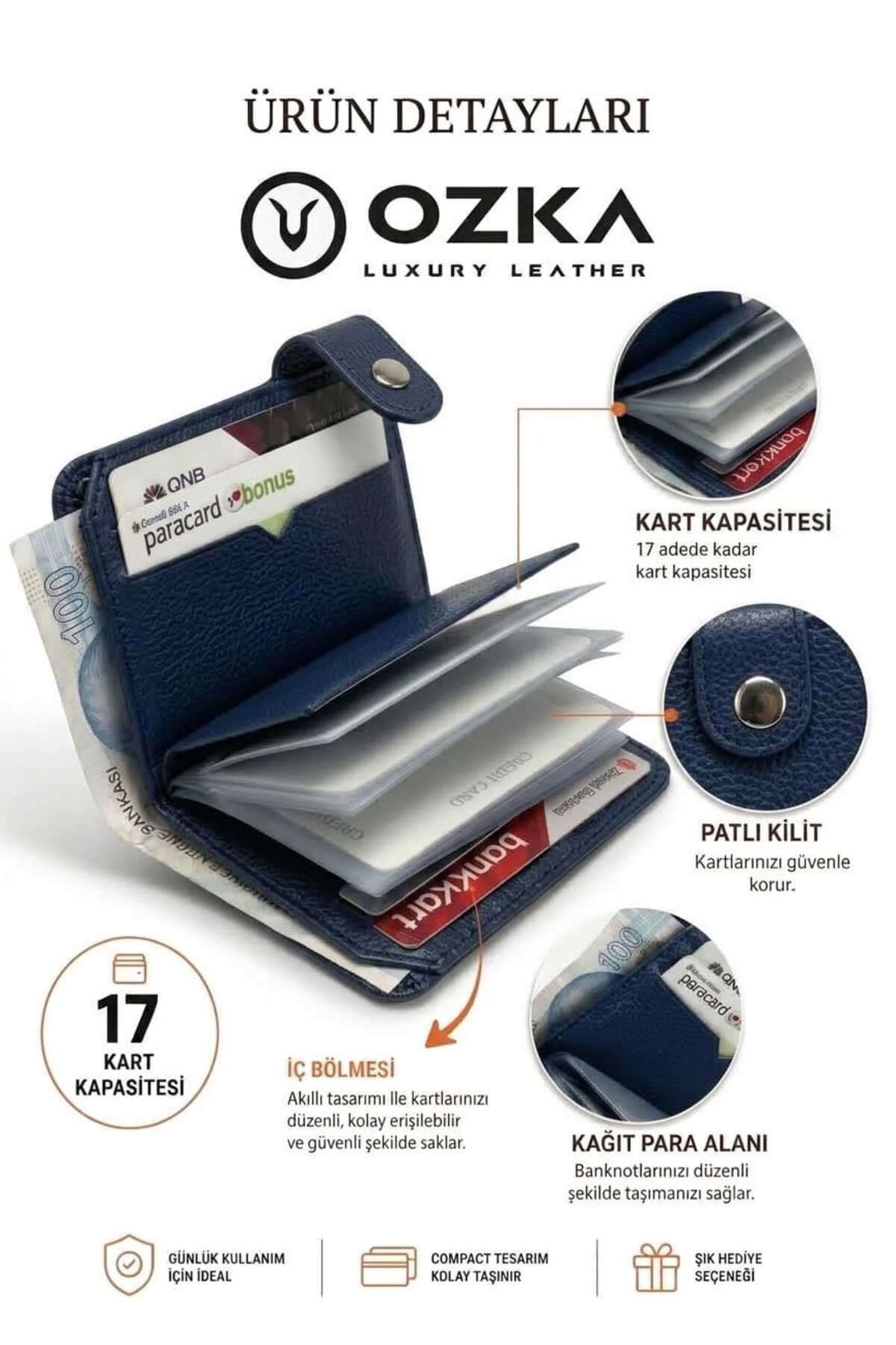 Ozka Leather Collection Kartlıklı Cüzdan - Anahtarlık Ve Bileklik Hediye görsel 4