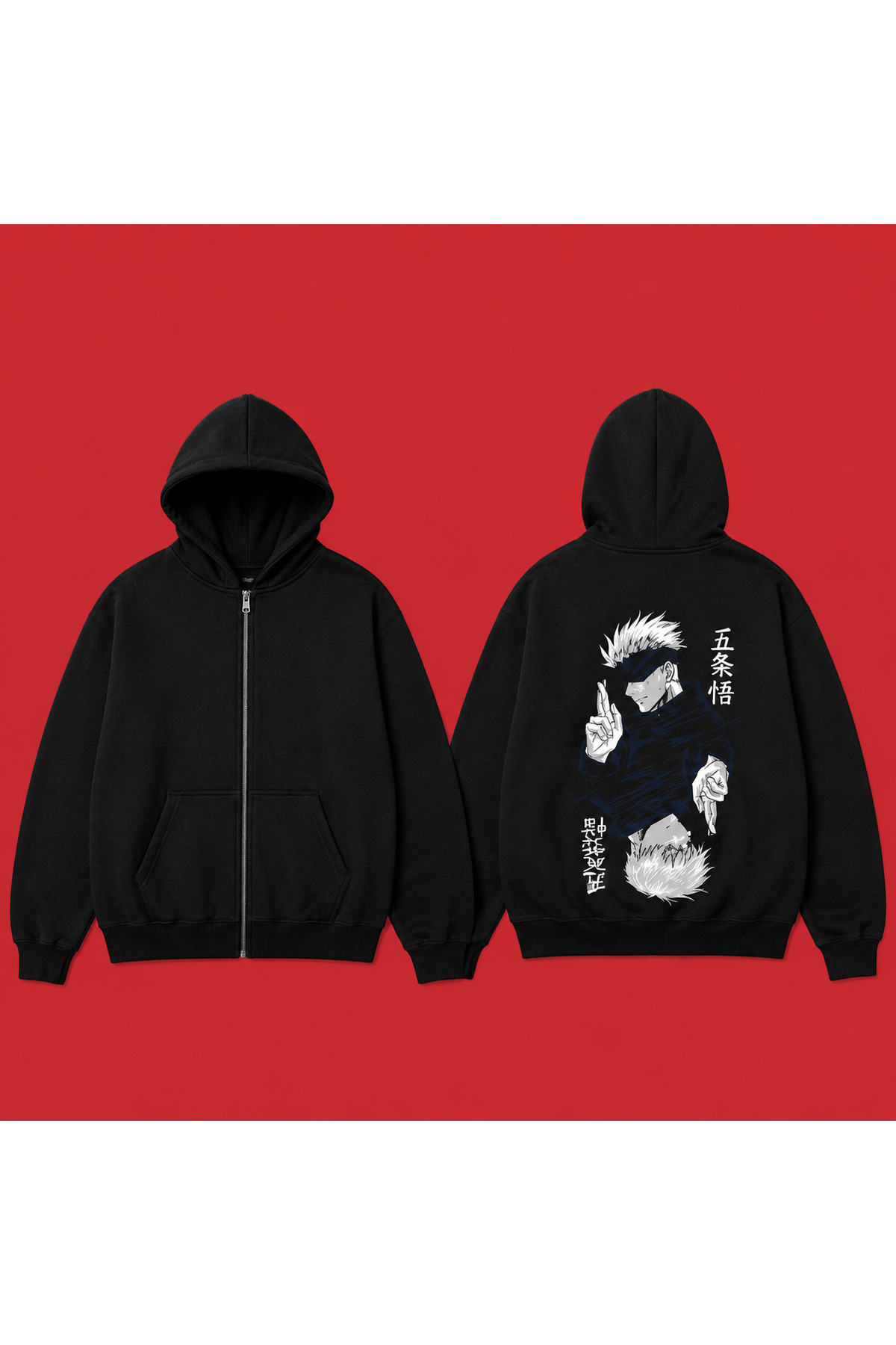 Unisex Oversize Anime Jujutsu Kaisen Gojo & Itadori Printed Cardigan — مشکی dupe-75484858580 — تصویر 2 از 2