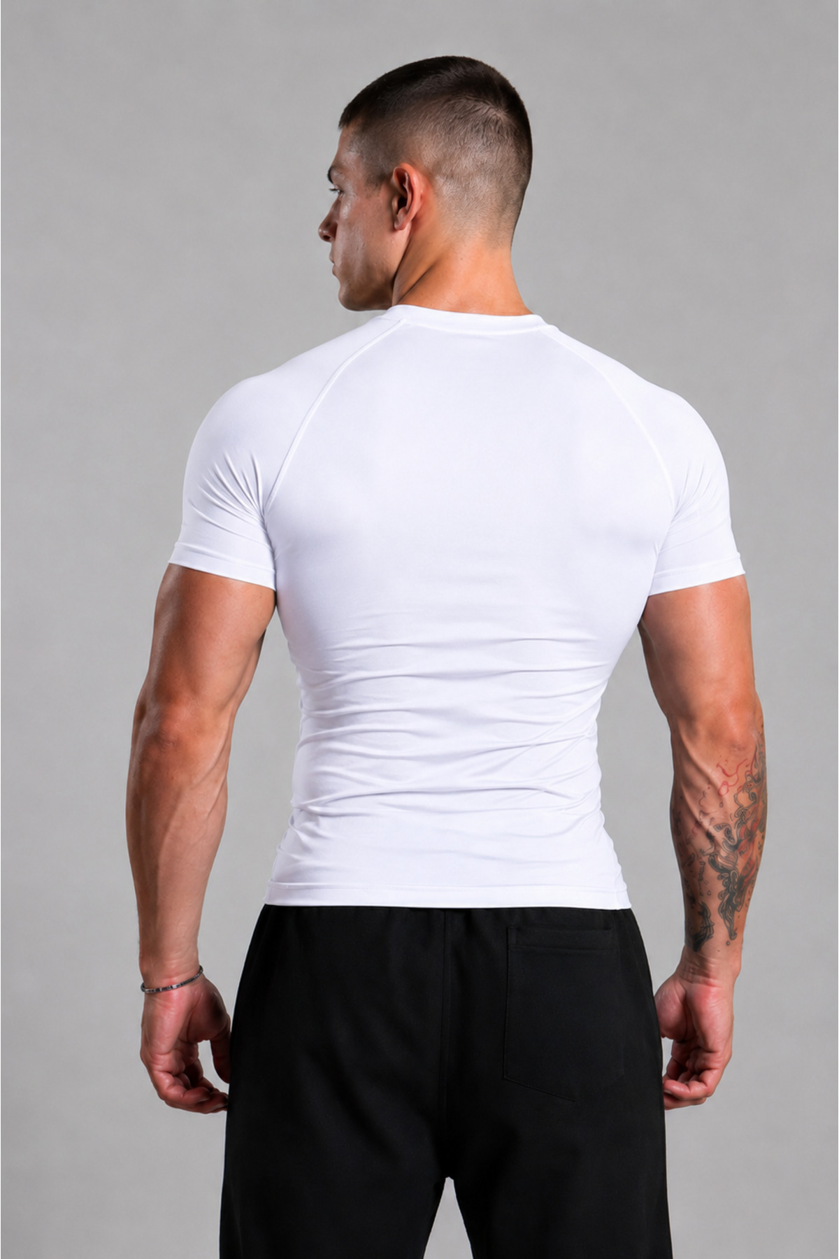 Stylovi Basic Premium Compression Tişört - Beyaz Ultra Esnek, Slim Fit Spor T-Shirt görsel 3