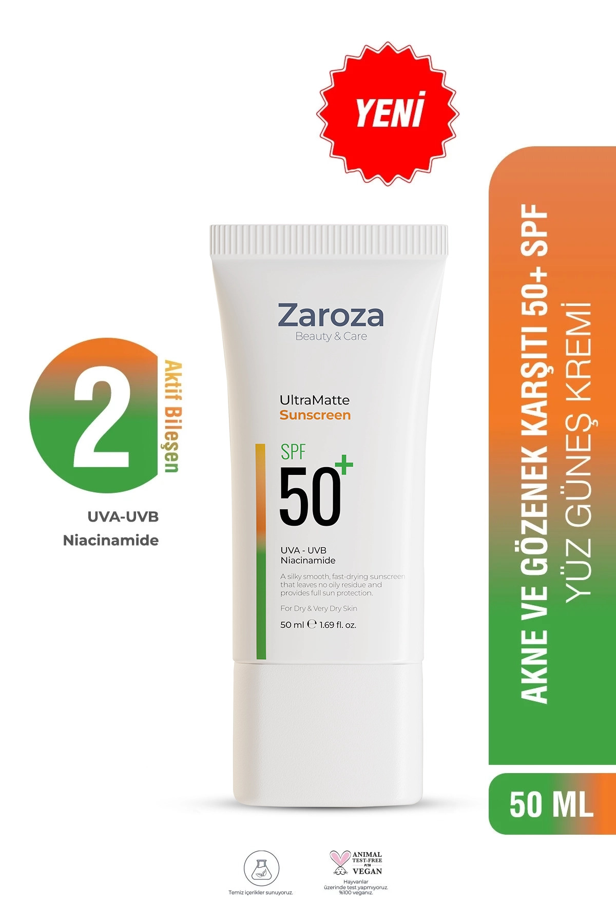 ZAROZA Yüz Güneş Kremi (50 Faktör) - Matlaştırıcı, Yağlı ve Karma Ciltlere Özel, Niacinamide UVA UVB SPF50+ — ZRZ041