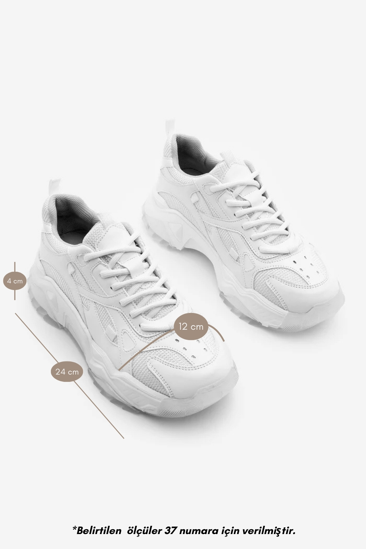 Marjin Kadın Sneaker Kalın Taban Bağcıklı Spor Ayakkabı Pizen Beyaz görsel 8