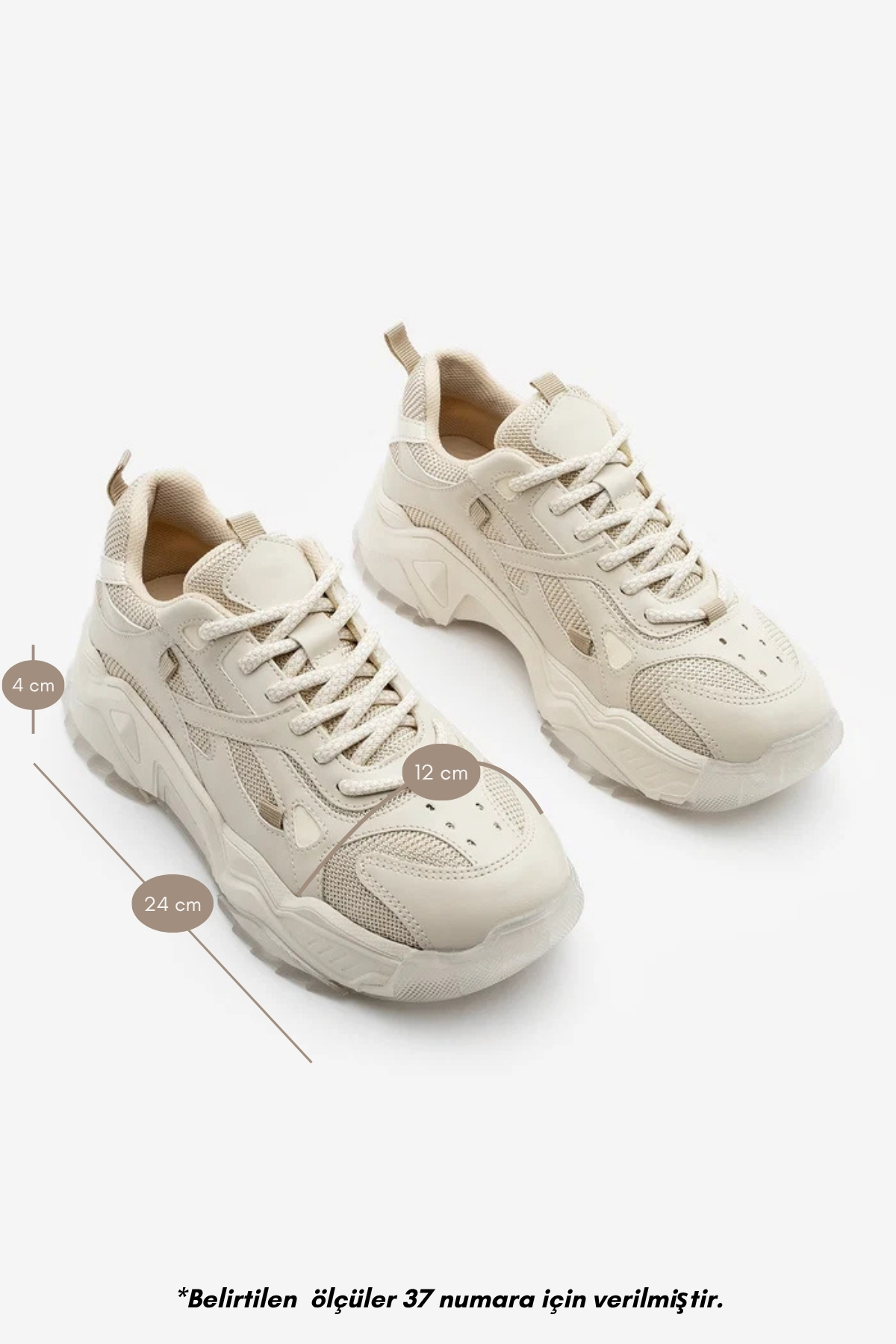 Marjin Kadın Sneaker Kalın Taban Bağcıklı Spor Ayakkabı Pizen Bej görsel 8