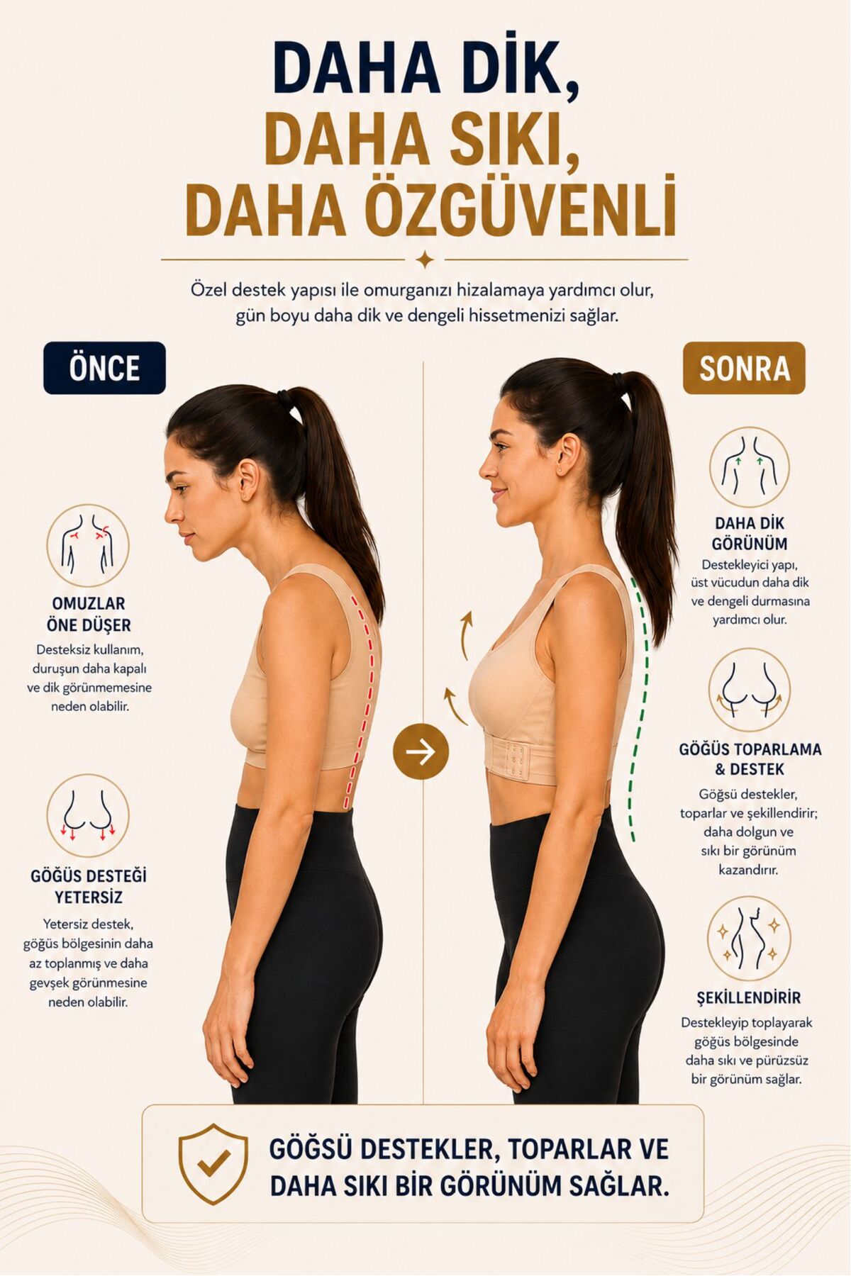 DC PowerSlim® Kadın Dik Duruş Destekli Göğüs Toparlayıcı Korse Sütyen Sırt Destekli Ayarlanabilir Kopçalı Büstiyer görsel 3