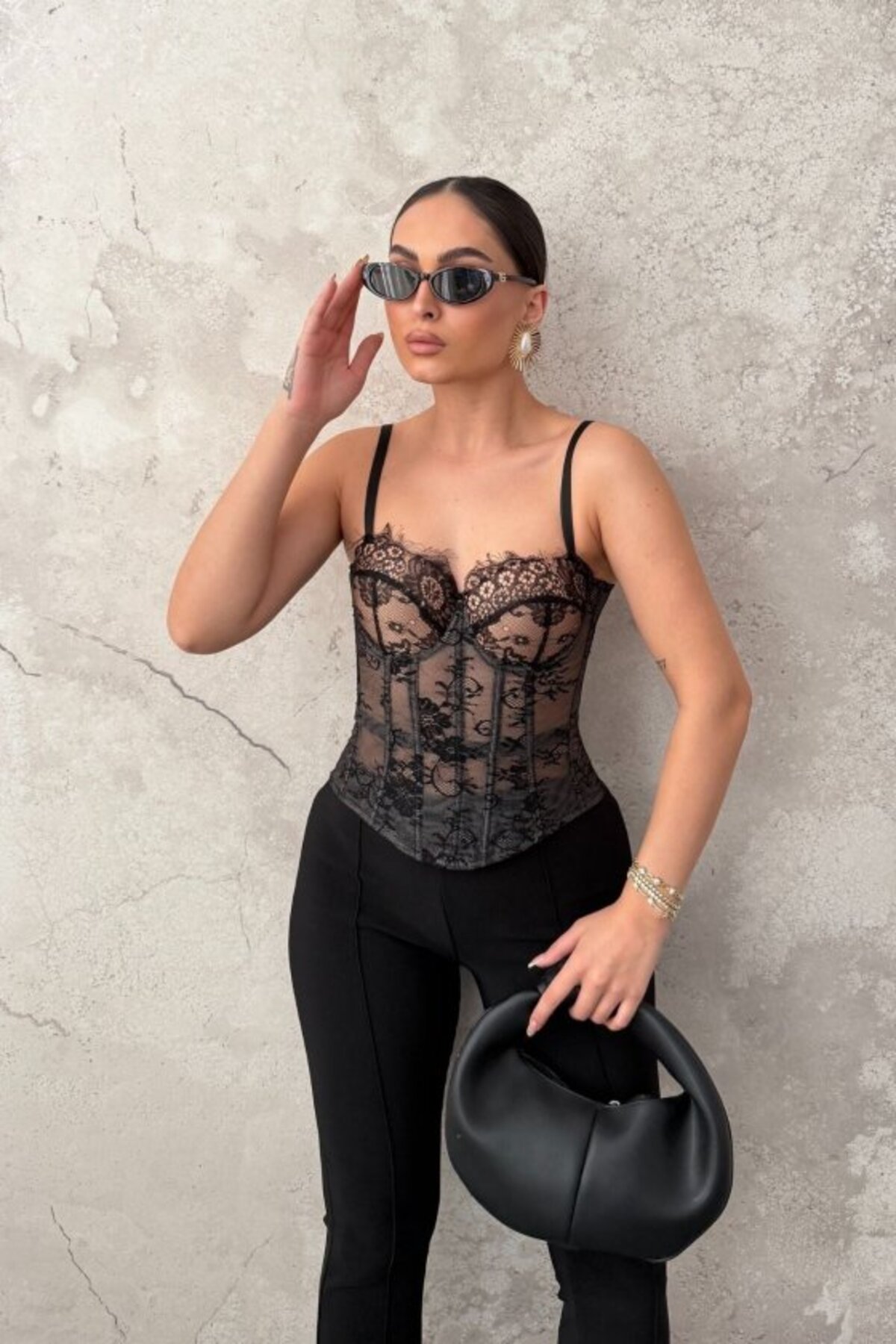 Elbee Fashion Woman Siyah Dantelli Bustiyer görsel 3