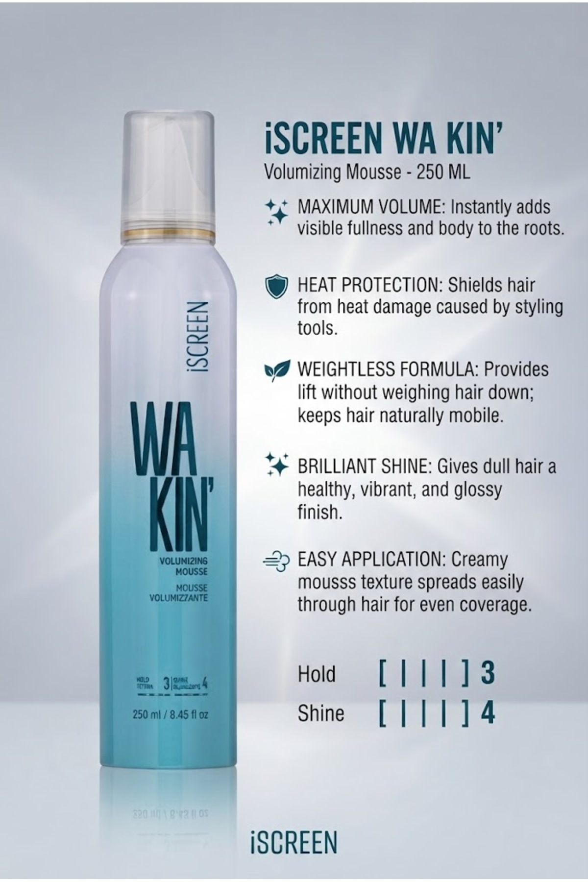 Control Wakin' Dolgunlaştırıcı ve Kabarma Karşıtı Profesyonel Saç Şekillendirme Köpüğü 250 ml - Volumizing Hair Mousse — SCR-WKN-250-MS — تصویر 3 از 3