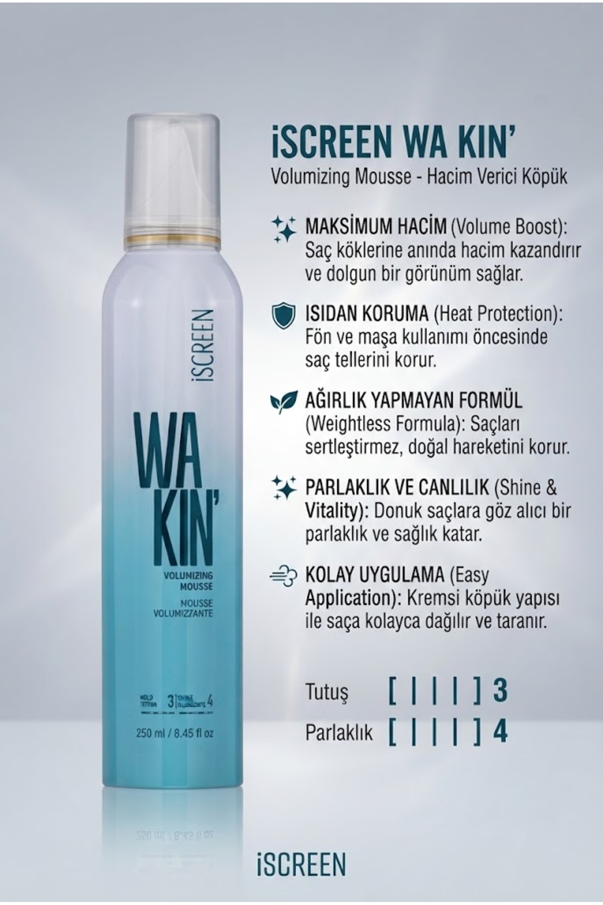 Control Wakin' Dolgunlaştırıcı ve Kabarma Karşıtı Profesyonel Saç Şekillendirme Köpüğü 250 ml - Volumizing Hair Mousse — SCR-WKN-250-MS — تصویر 2 از 3
